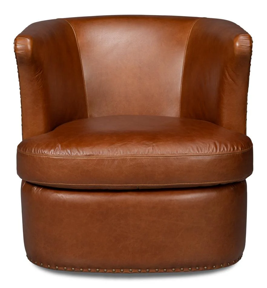 Spencer Distilled Leather Swivel Chair - Remutear