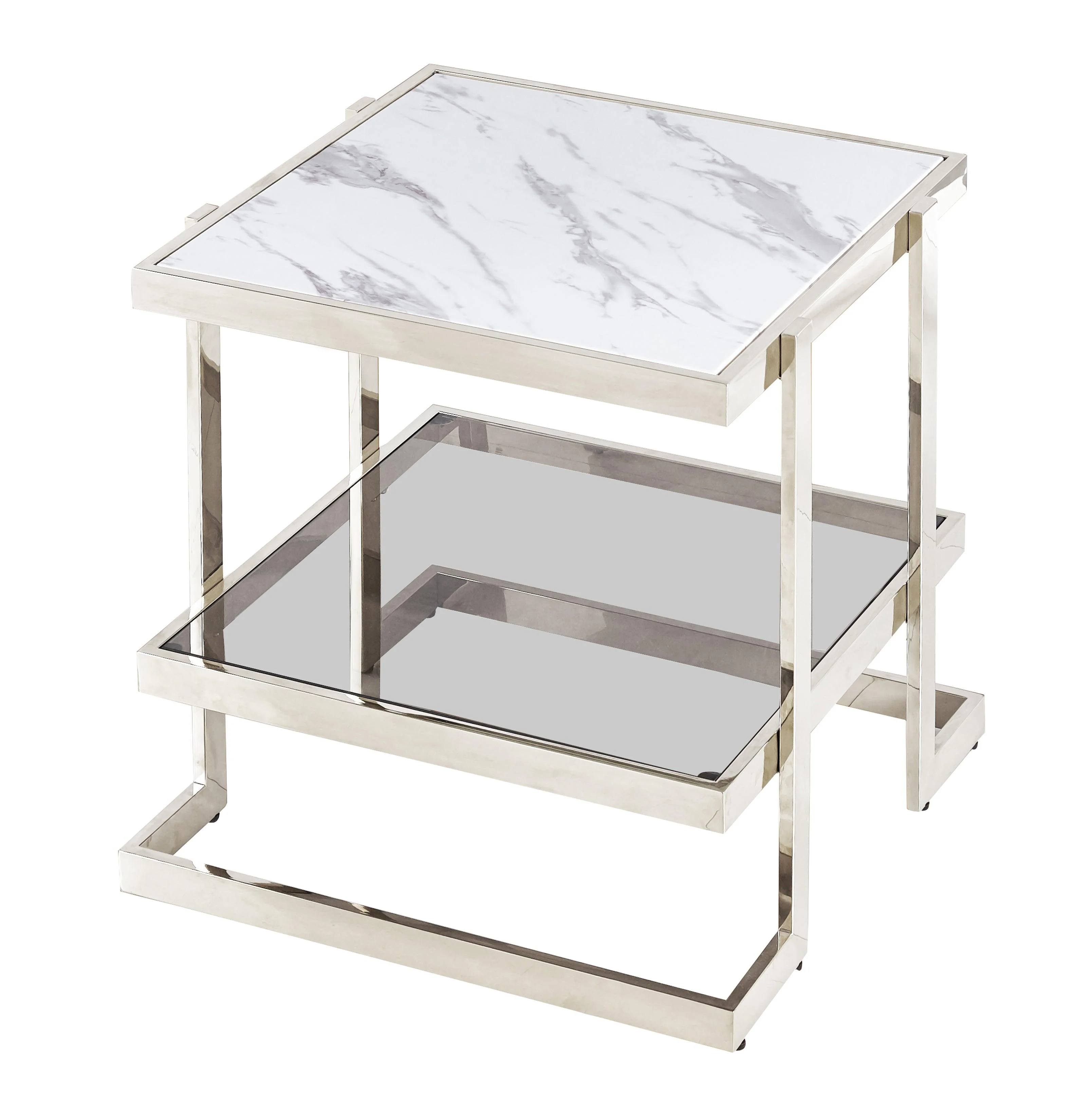 Metal/marble Glass, Side Table, Silver/white Kd - Remutear