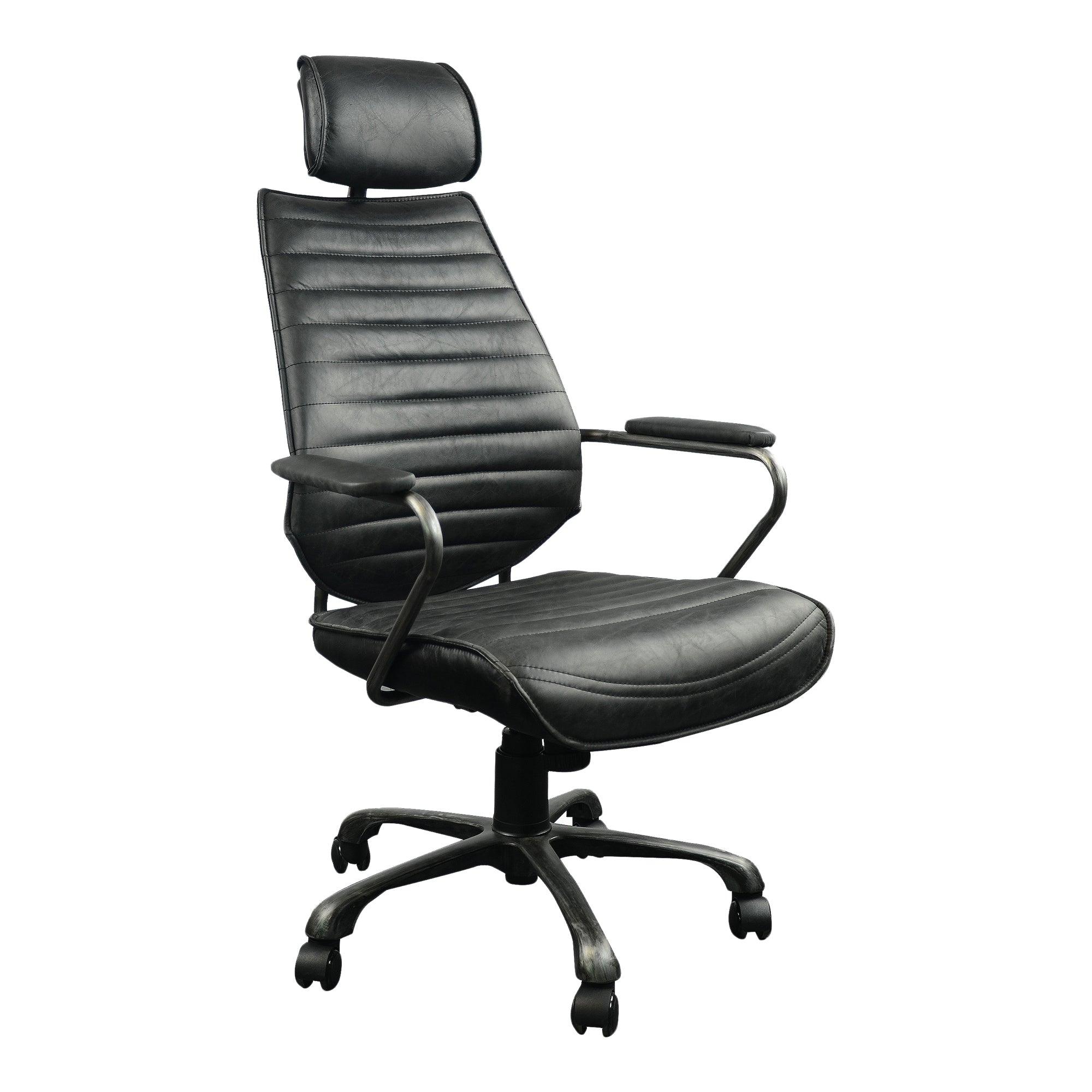 Executive Swivel Office Chair Onyx Black Leather - Remutear