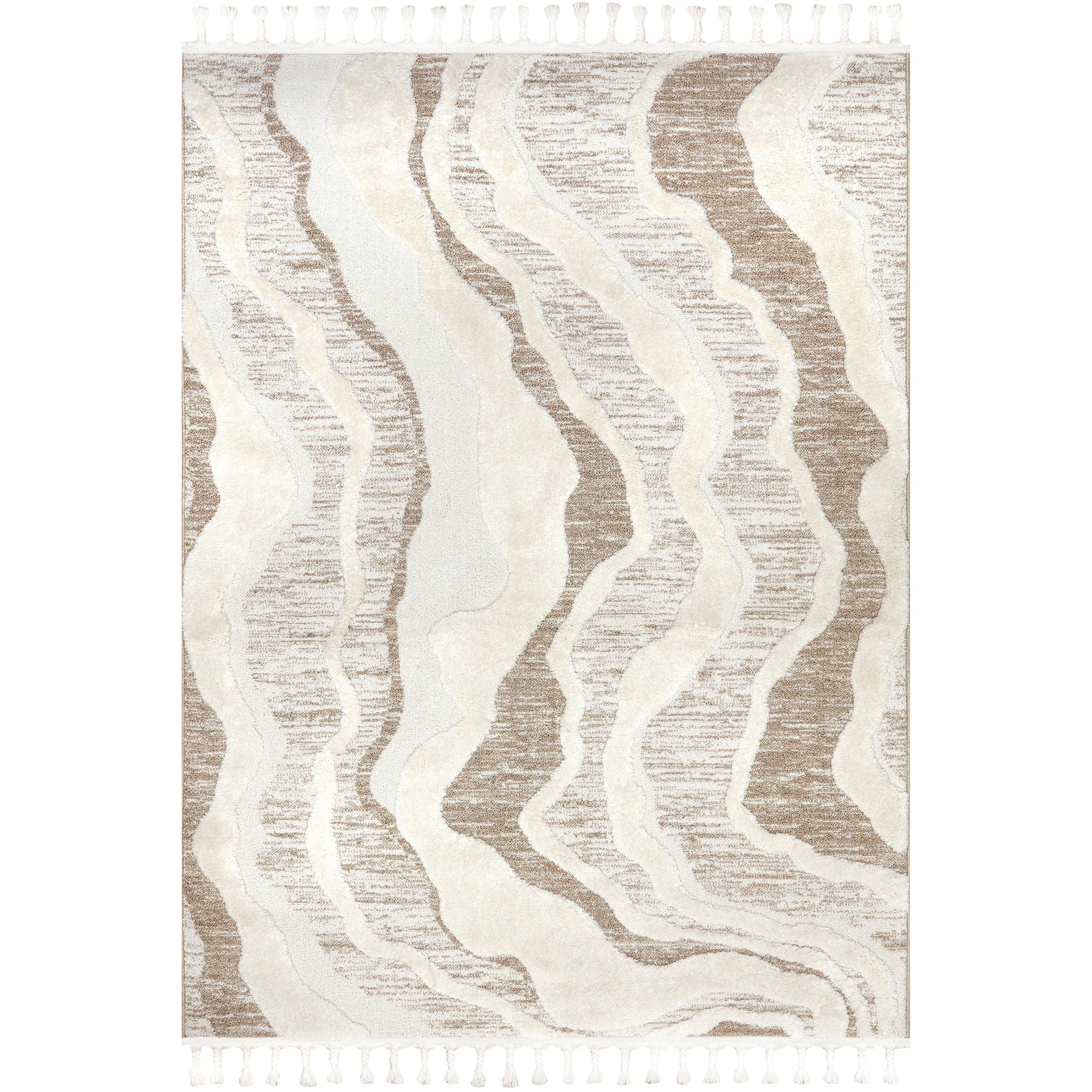 Navi Abstract High-Low Swirls Tasseled Area Rug - Remutear