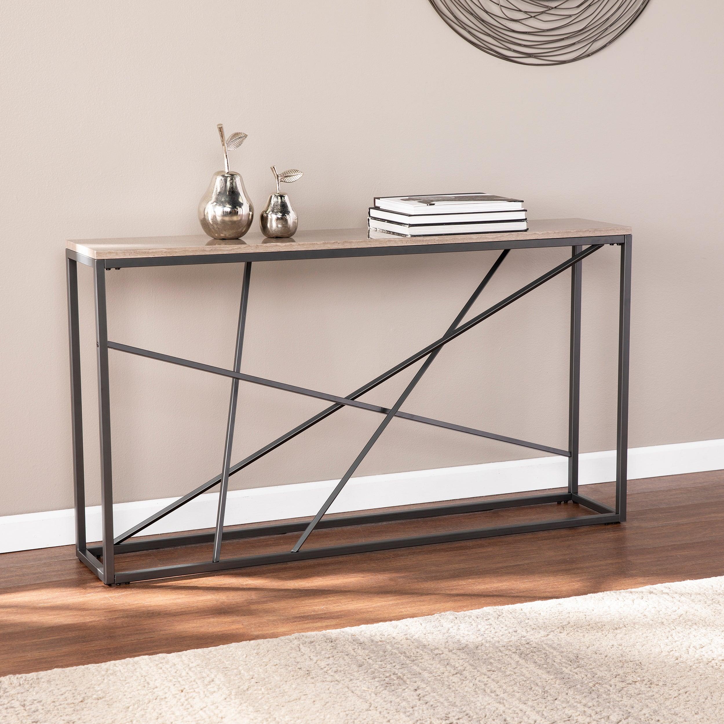 Arendal Faux Stone Skinny Console Table - Grey - Remutear