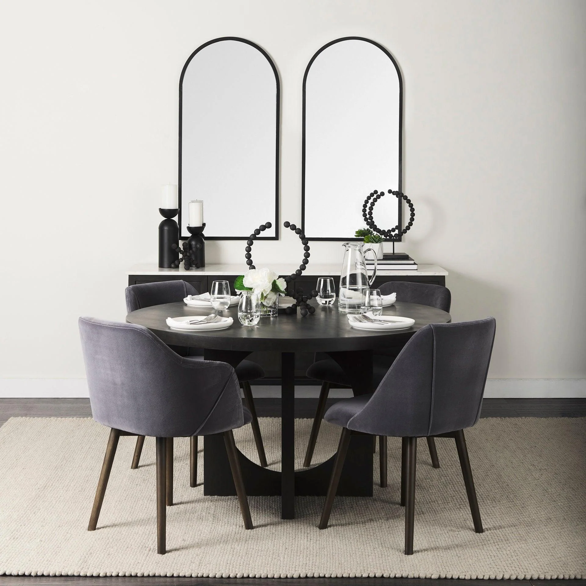 Giovanna 23.6L x 1.2W x 48.8H Black Metal Frame Rounded Arch Vanity Mirror - Remutear
