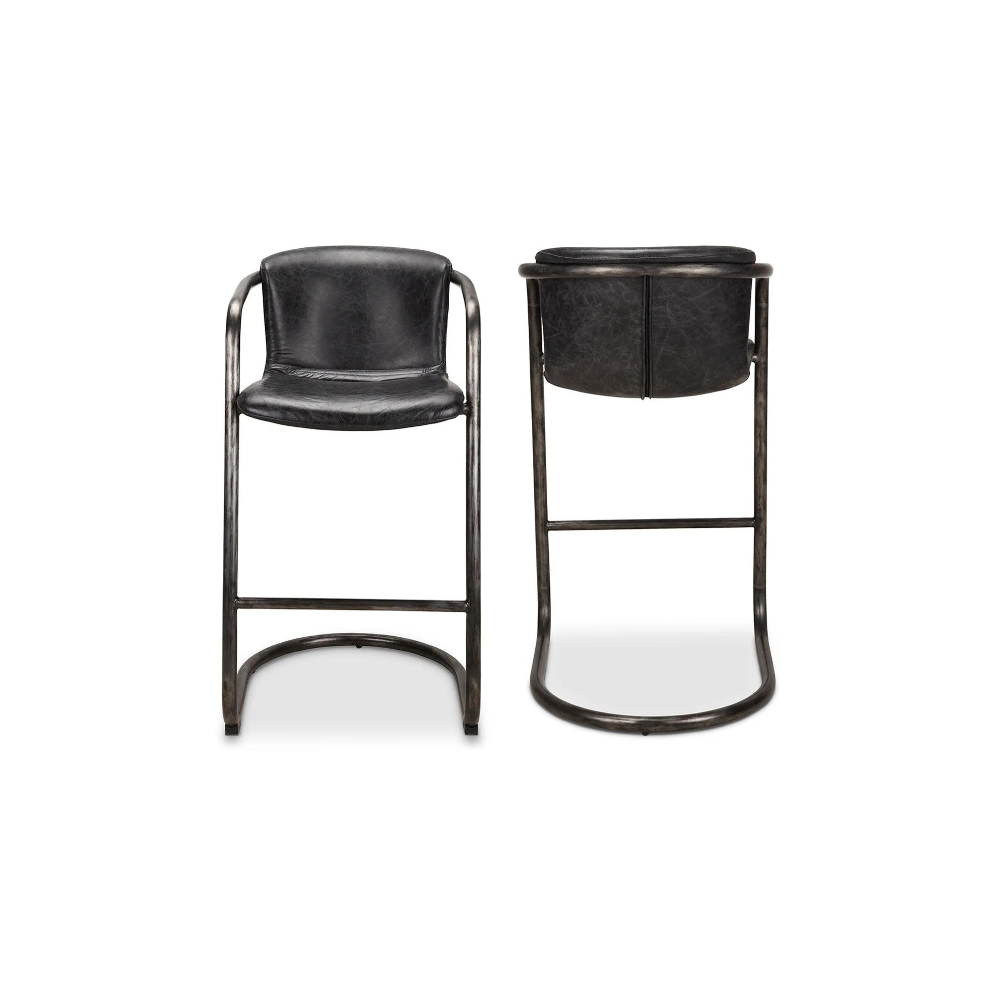 Freeman Barstool Onyx Black Leather  - Set Of Two - Remutear