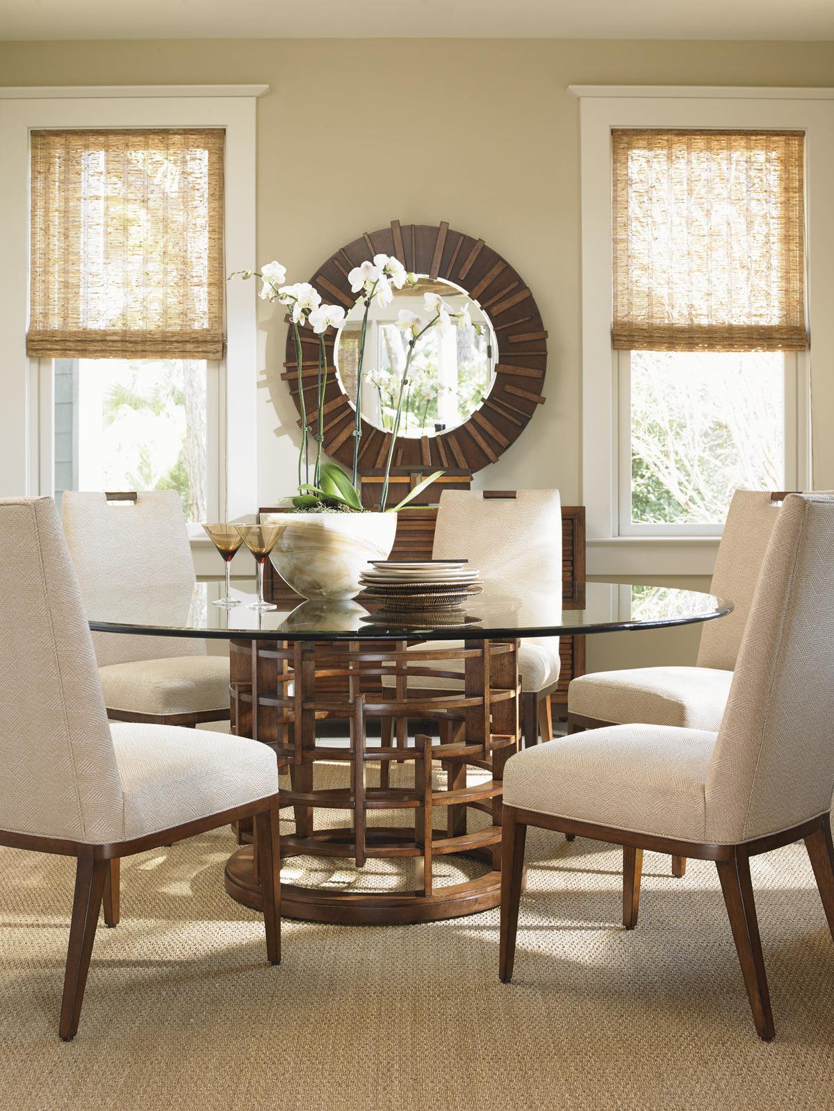 Island Fusion Meridien Round Dining Table With 72 Inch Glass Top - Remutear