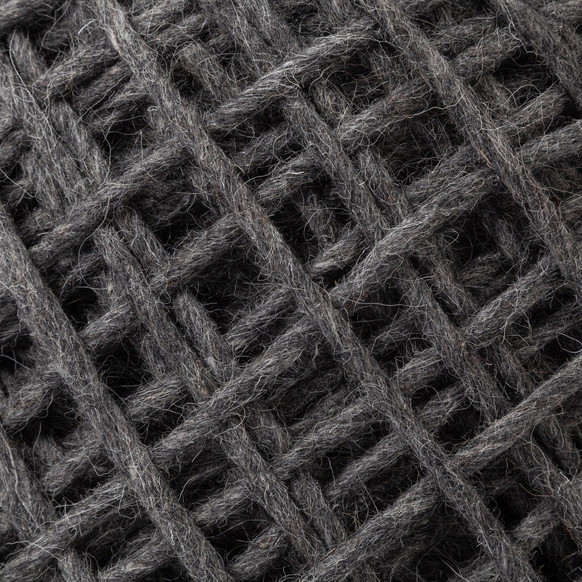 Allium Dark Gray Handwoven Wool Cylindrical Pouf - Remutear
