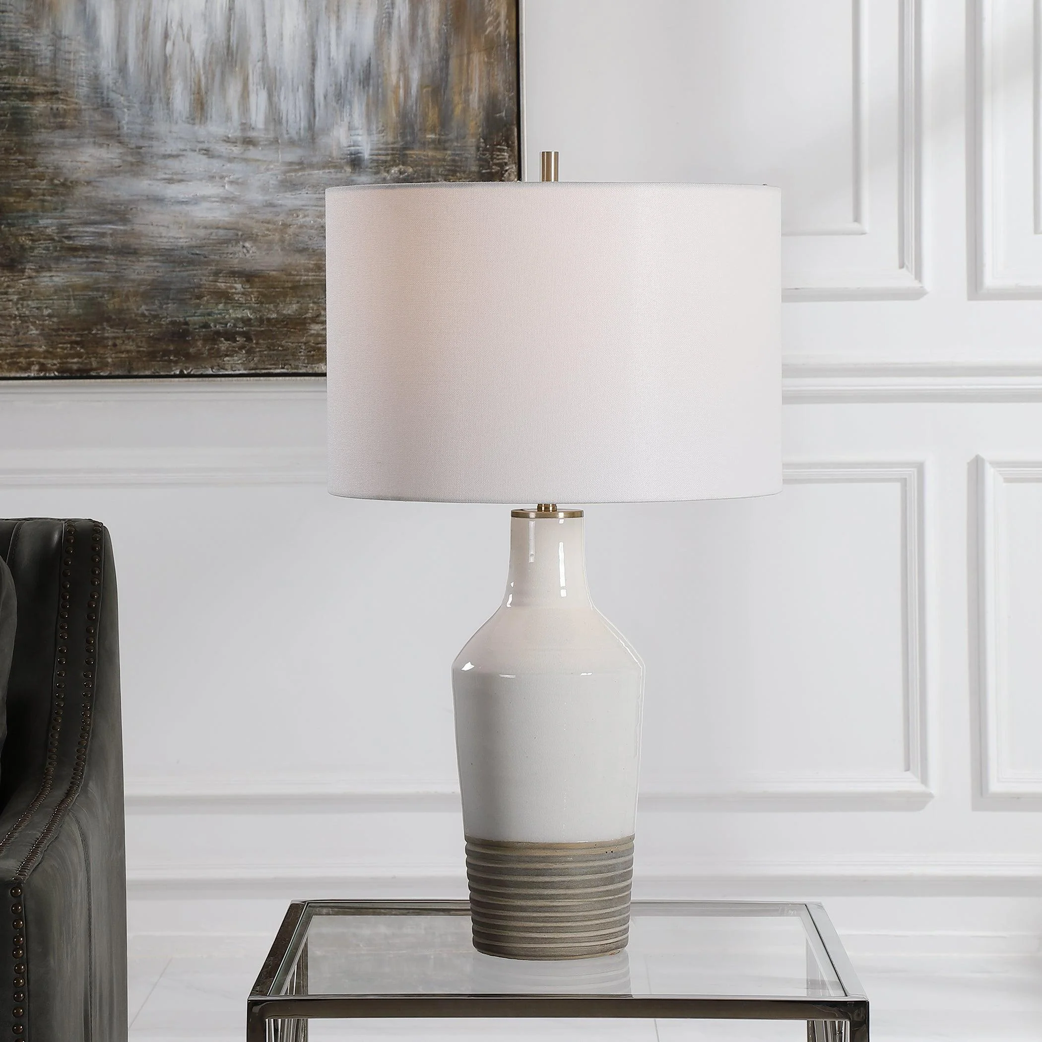 DAKOTA WHITE CRACKLE TABLE LAMP - Remutear