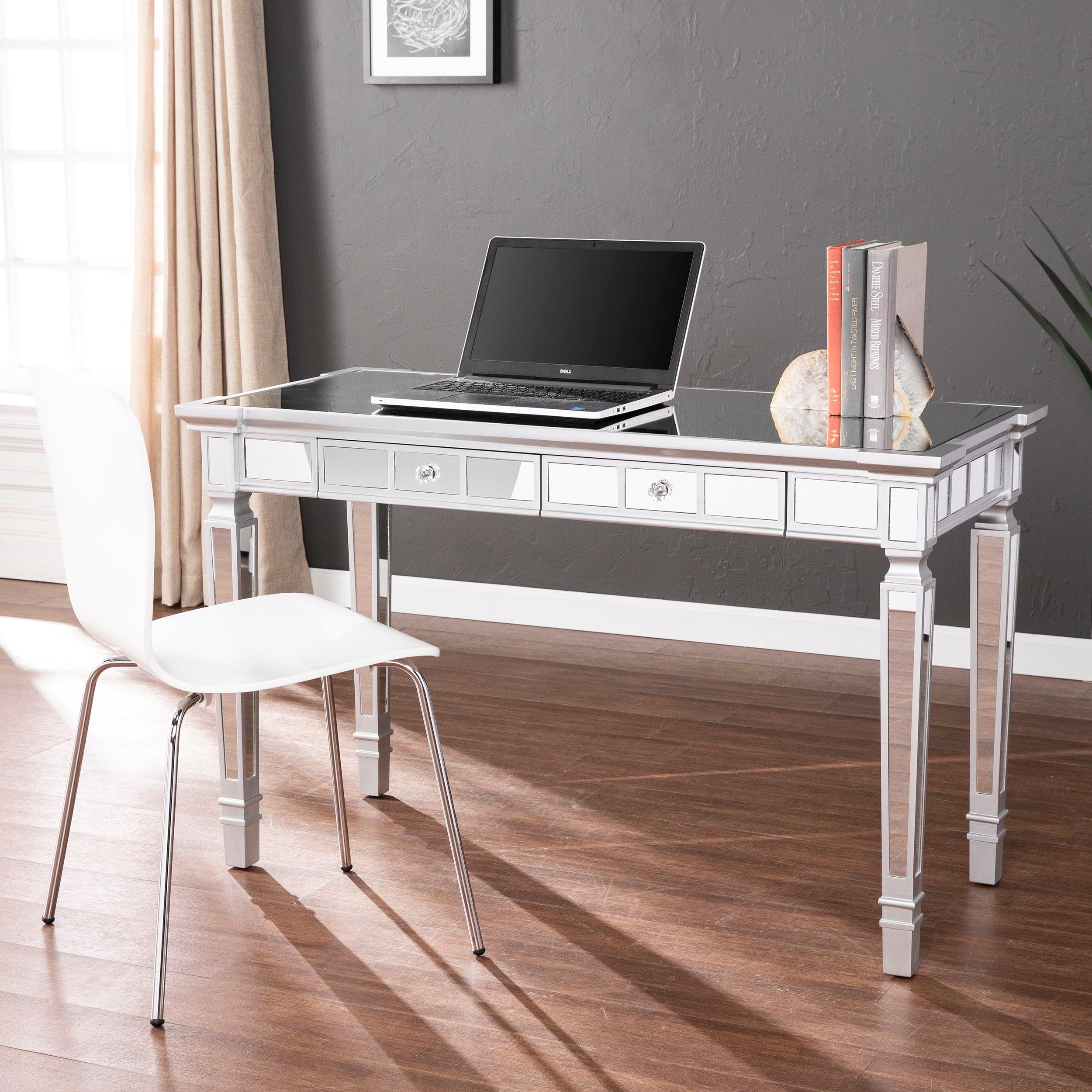 Glenview Glam Mirrored Writing Desk w/ Drawers - Remutear