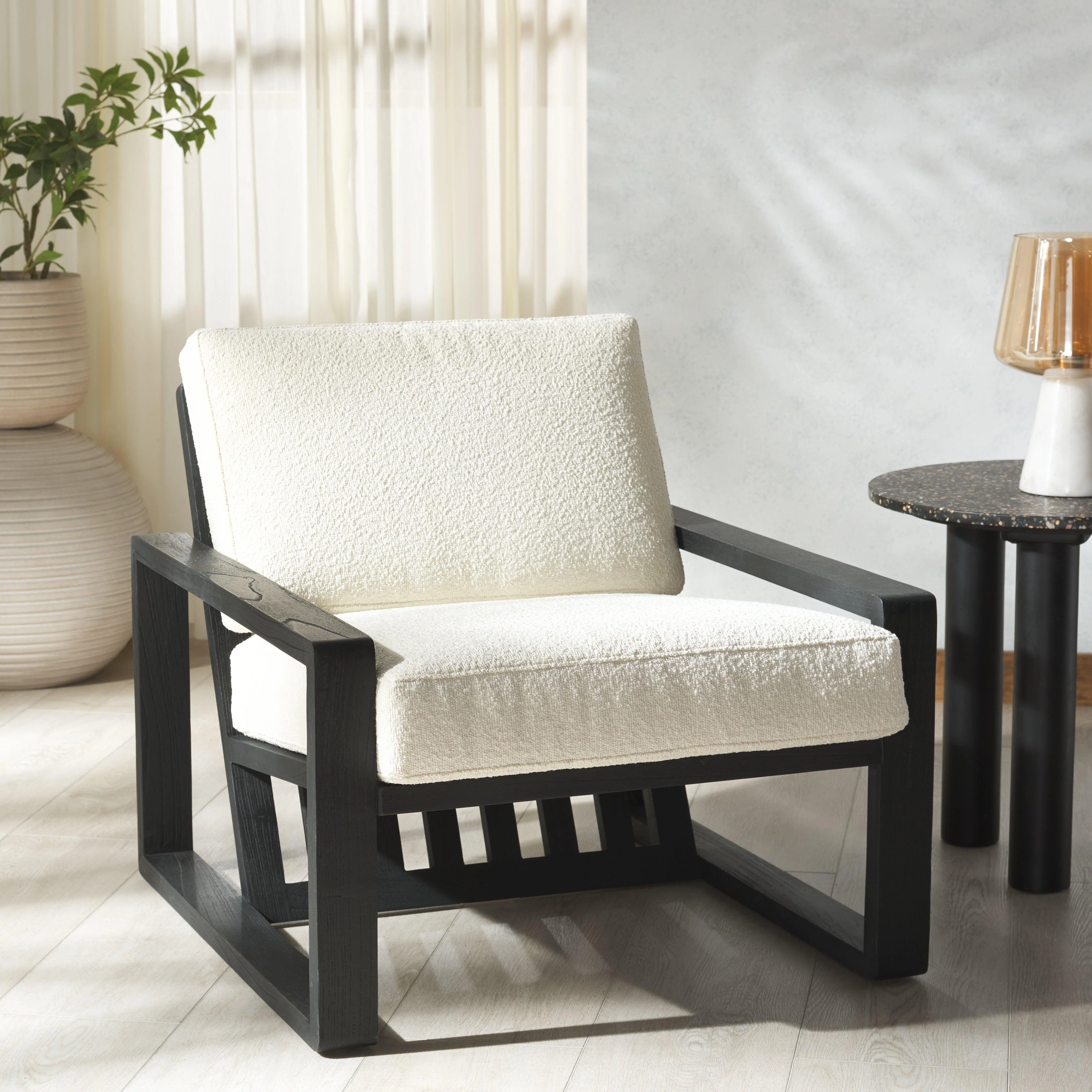 Decarlo Boucle Wooden Frame Accent Chair - Remutear