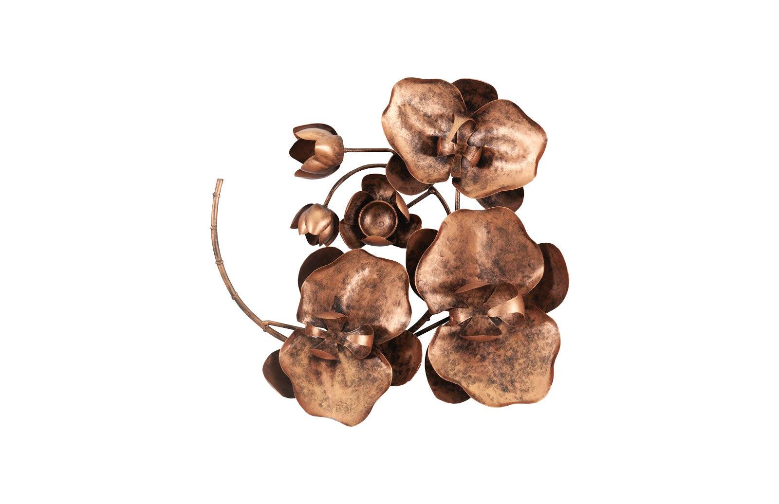 Orchid Sprig Wall Art, Small, Metal, Copper/Black - Remutear