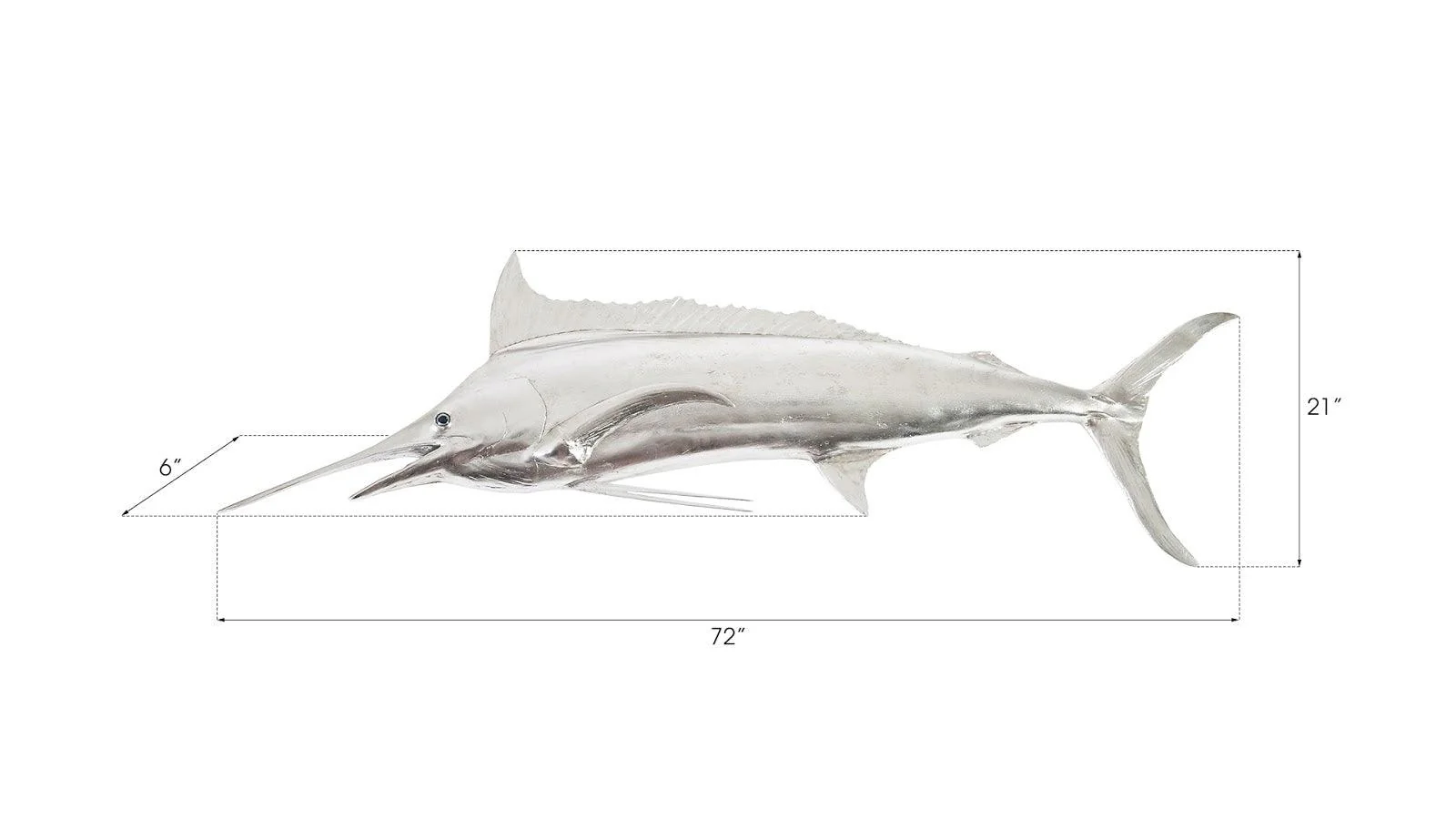 Blue Marlin Fish Wall Sculpture, Resin, Silver Leaf - Remutear