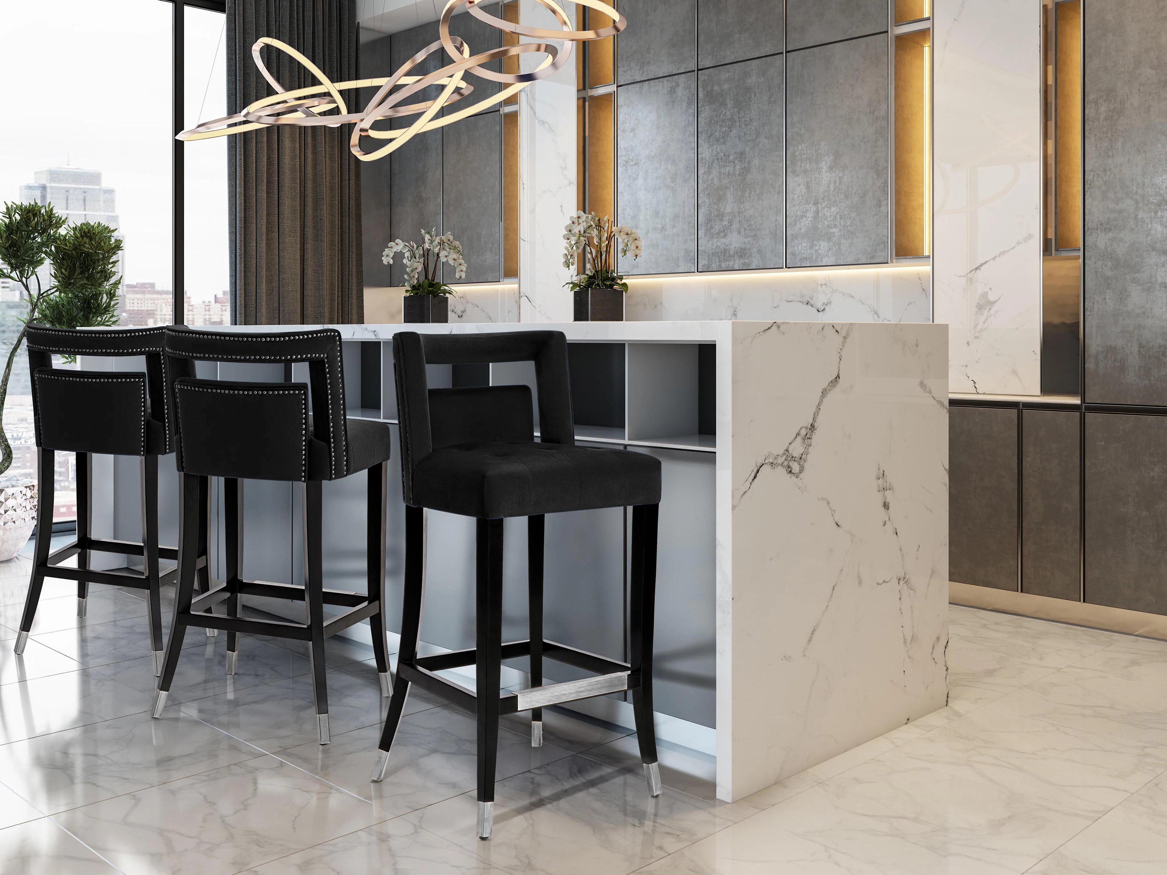 Hart Black Velvet Bar Stool - Remutear