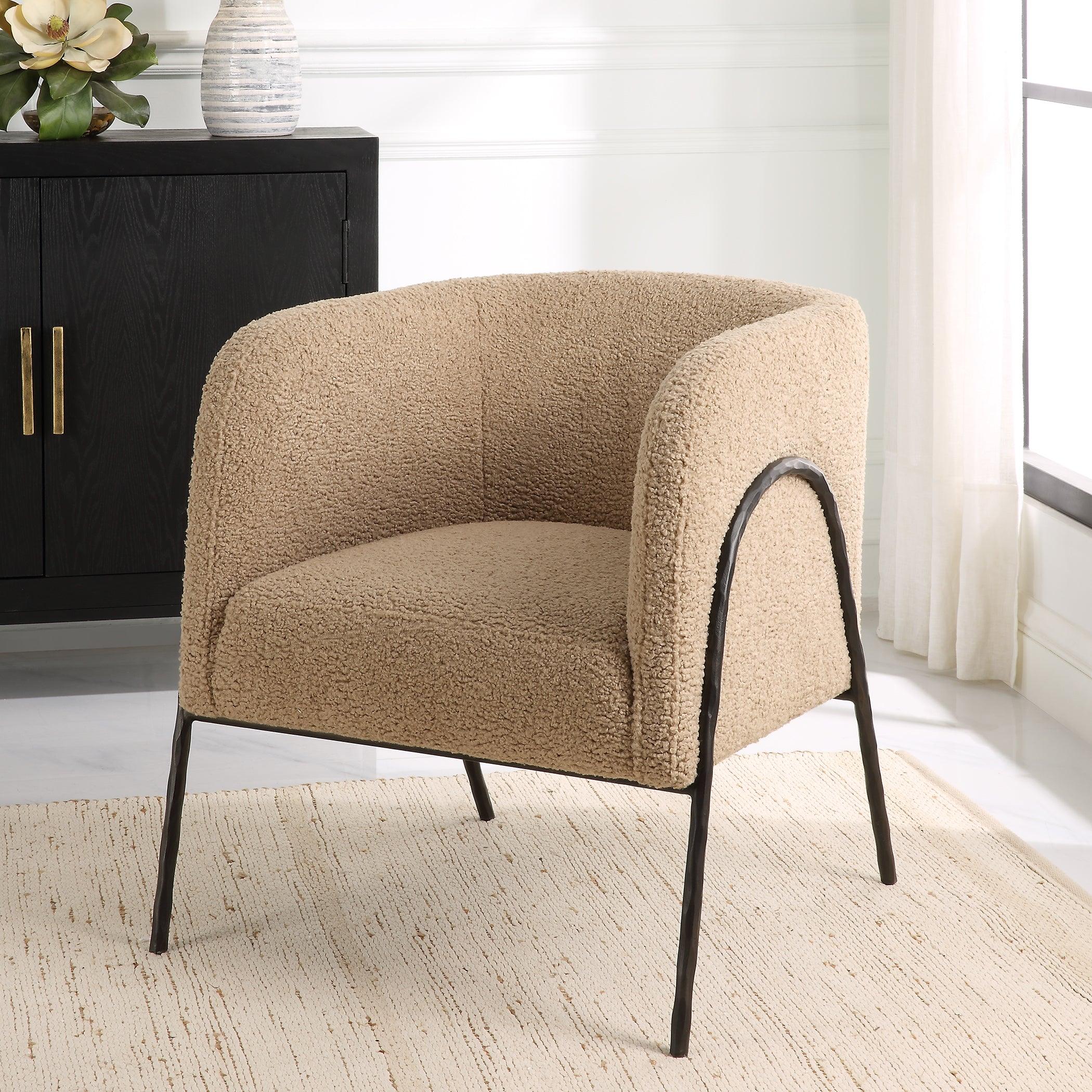 Jacobsen Tan Shearling Barrel Chair - Remutear