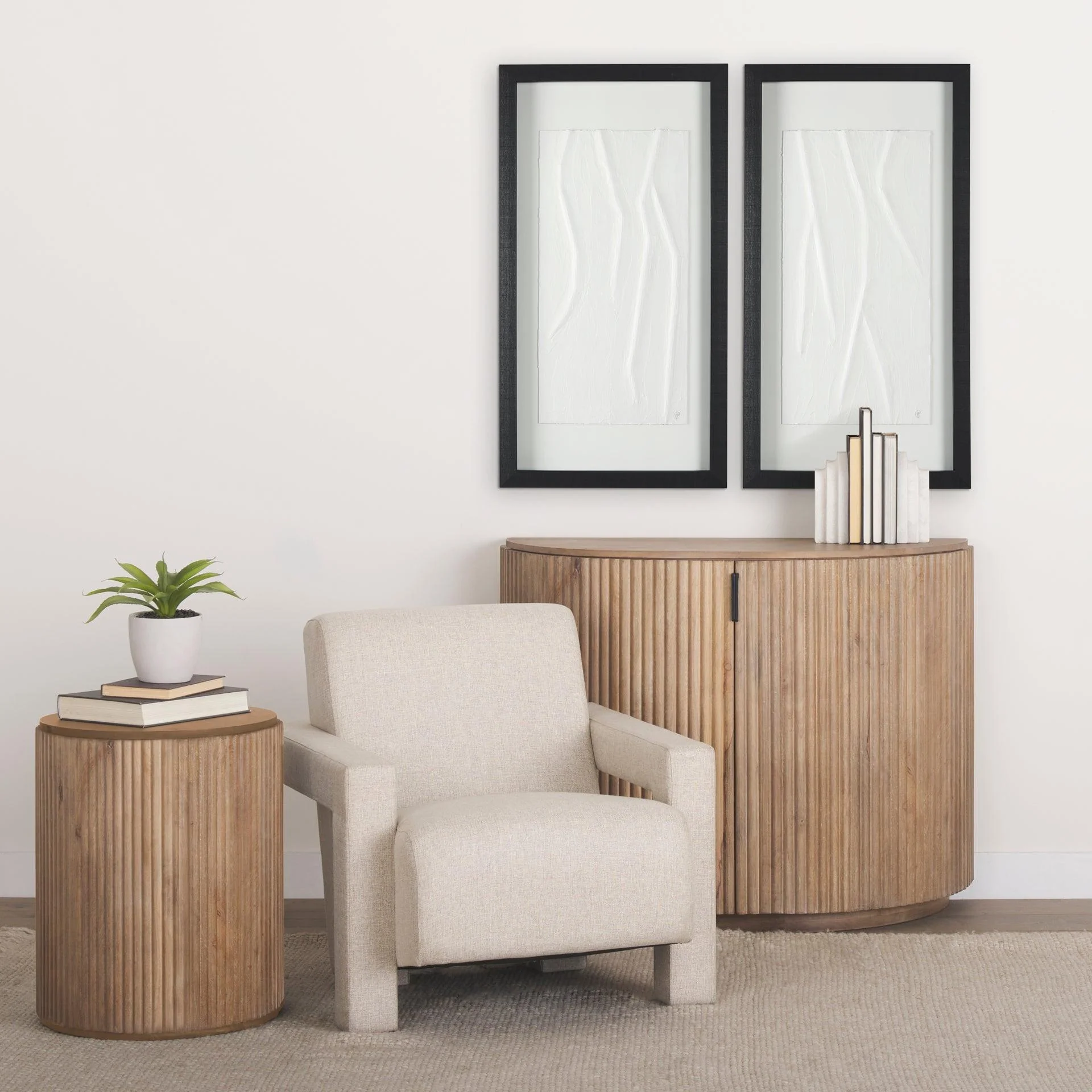 Terra Fluted Light Brown Wood 2-Door Accent Cabinet - Remutear