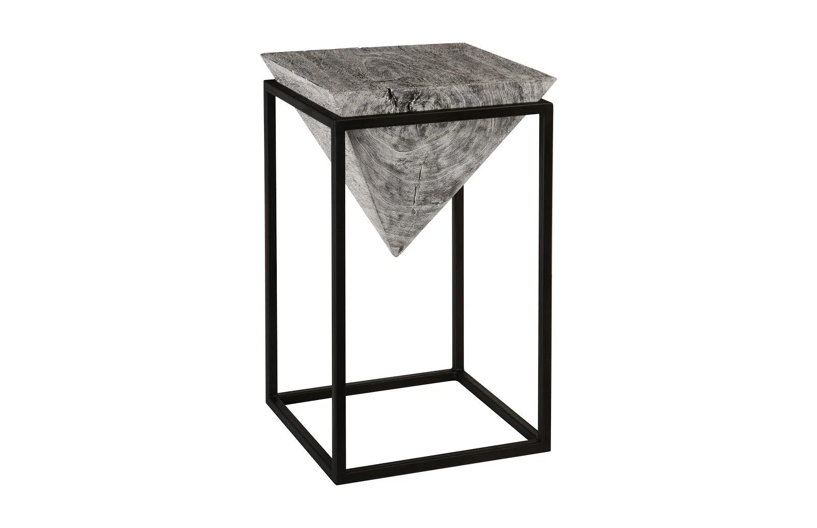 Inverted Pyramid Side Table, Gray Stone, Wood/Metal, Black, LG - Remutear