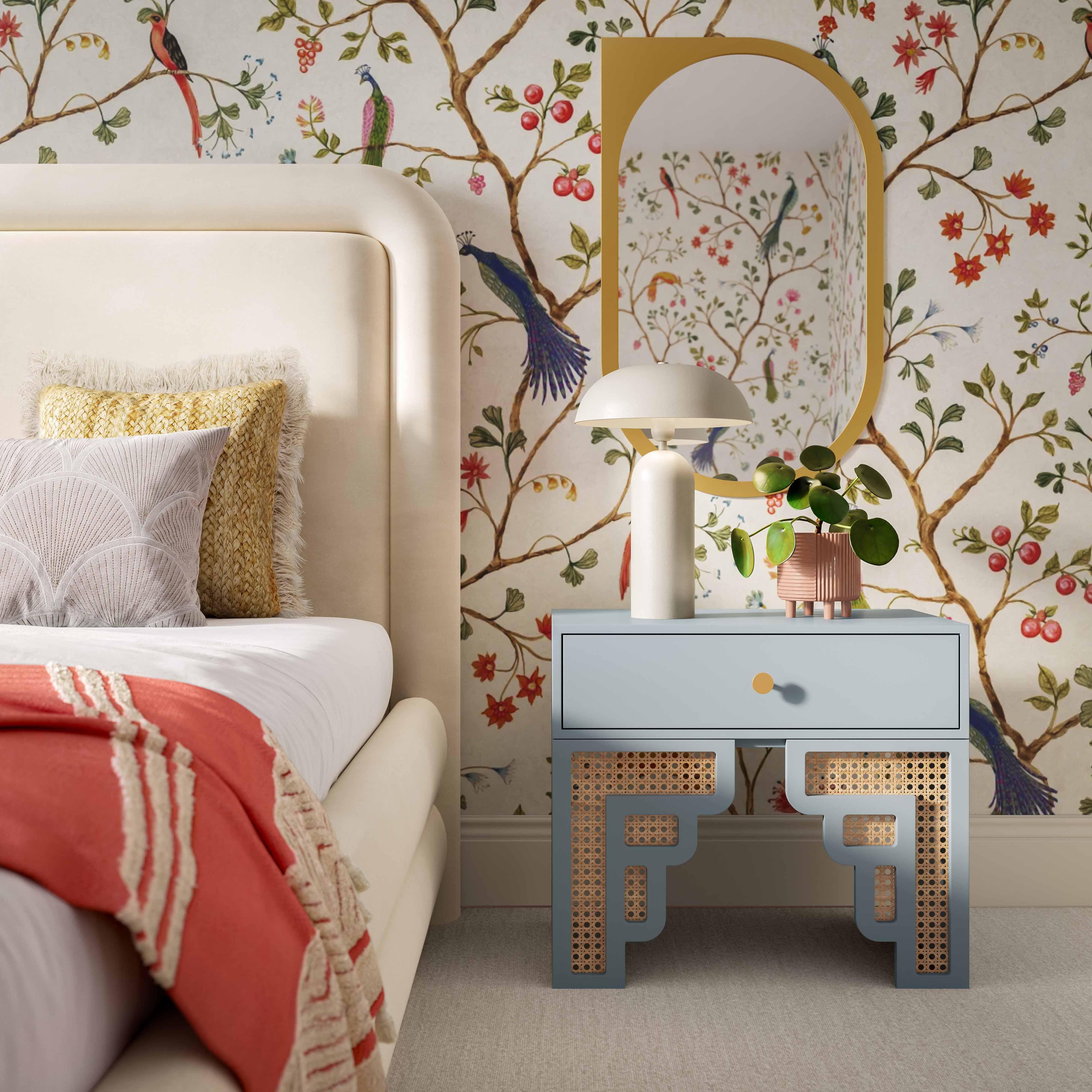 Suzie Pastel Blue & Rattan Nightstand - Remutear