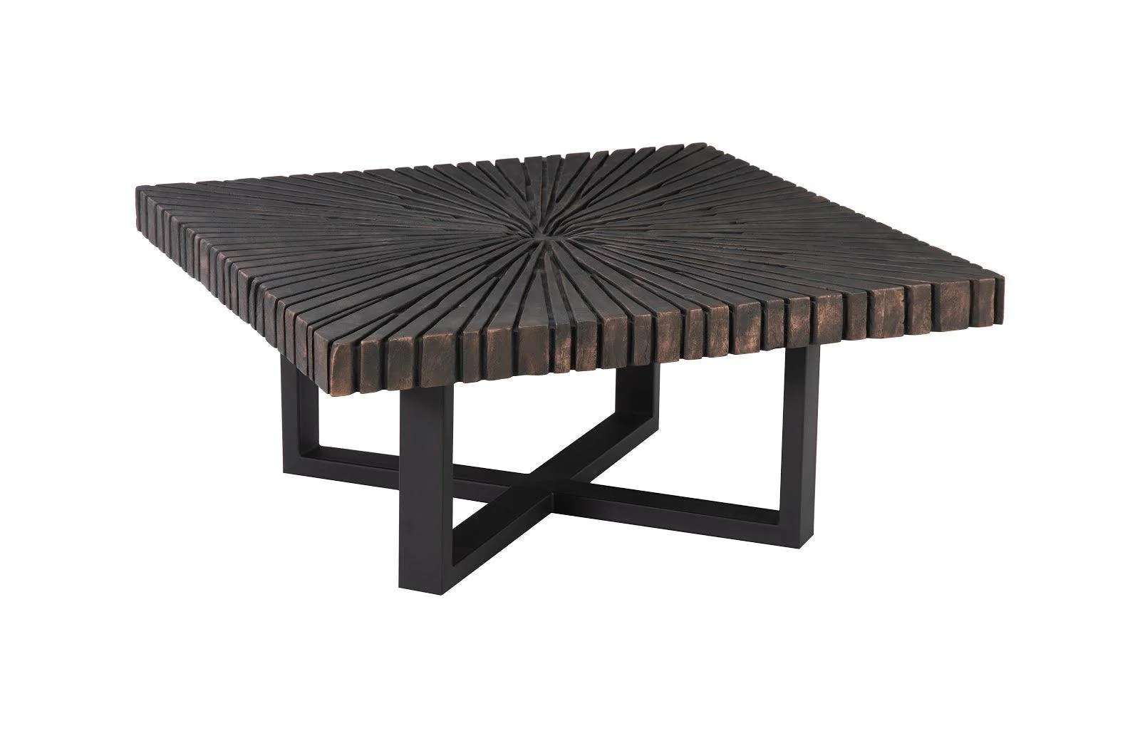 Chainsaw Coffee Table, Square, Black Iron Cross Base, Black/Copper - Remutear