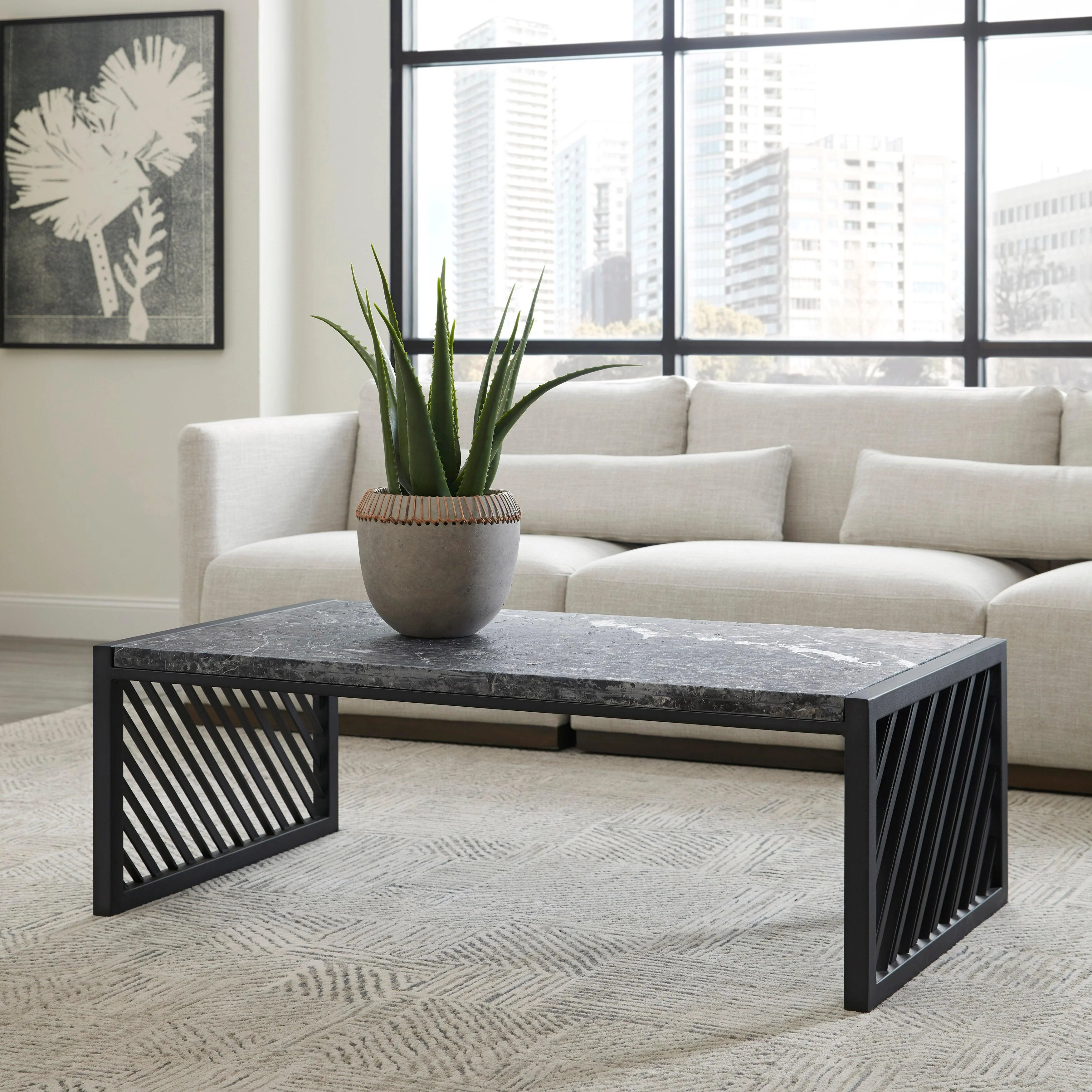 Modern Industrial Stone Top Cocktail Table - Remutear