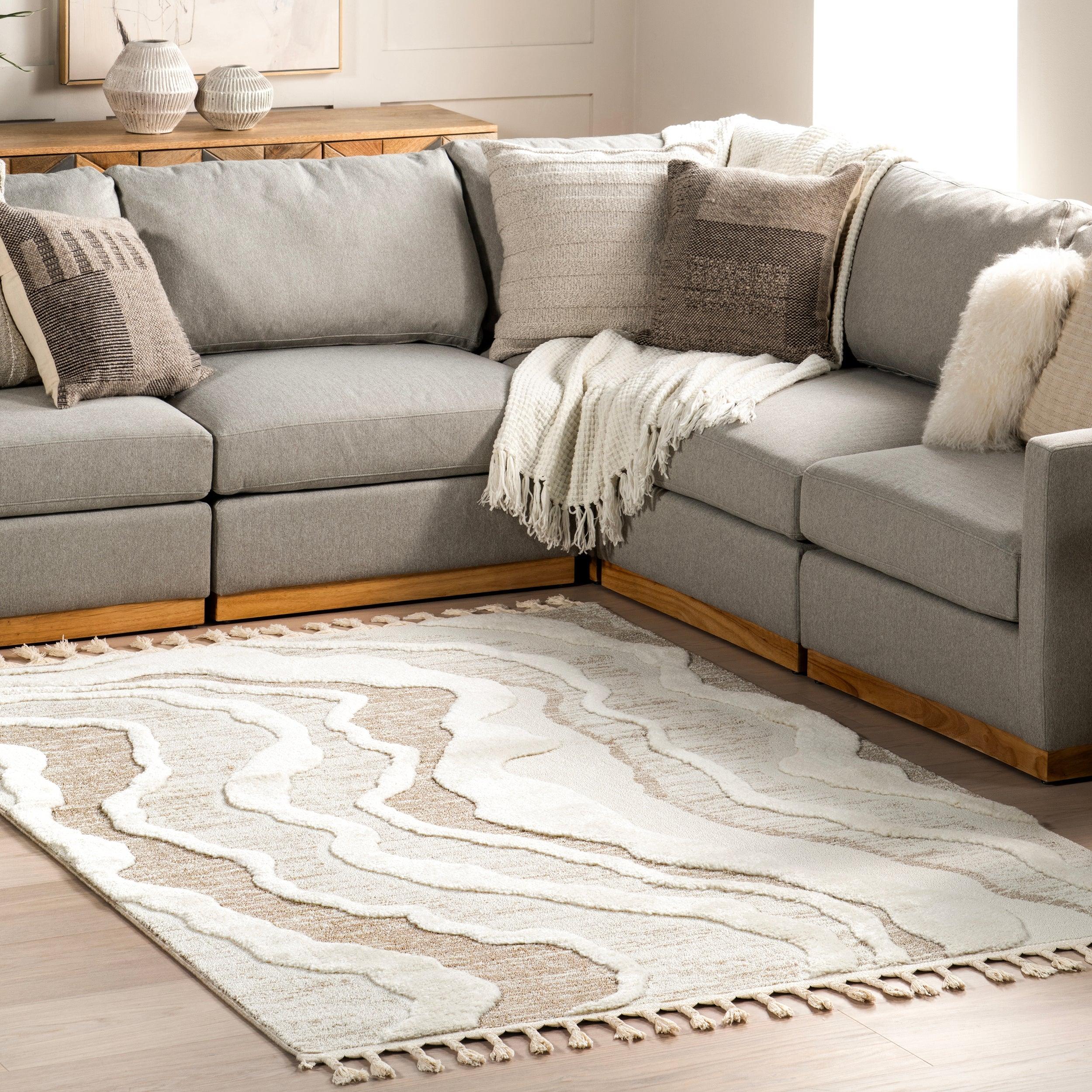 Navi Abstract High-Low Swirls Tasseled Area Rug - Remutear