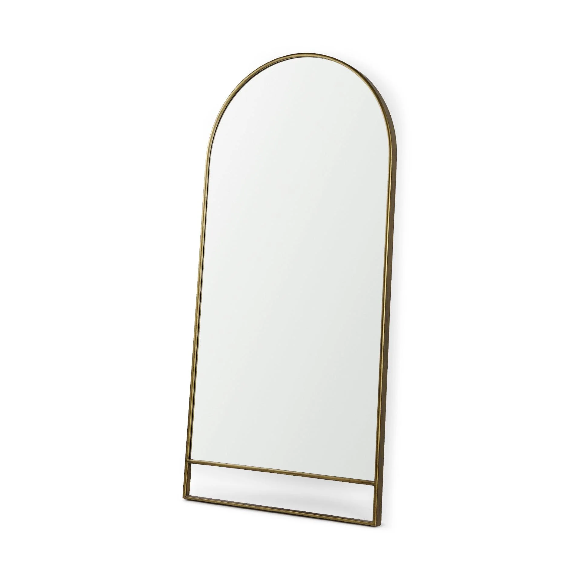 Sadie 36.0L x 2.0W x 76.0H Antique Gold Metal Rounded Arch Floor Mirror - Remutear