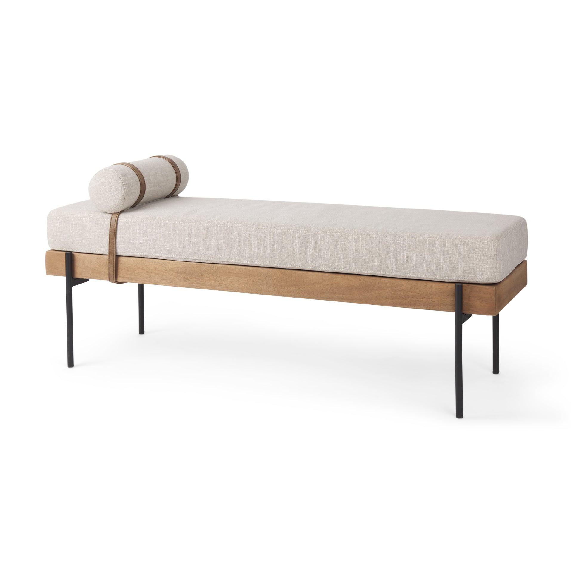 Colburne Cream Fabric w/Brown Wood Bench - Remutear