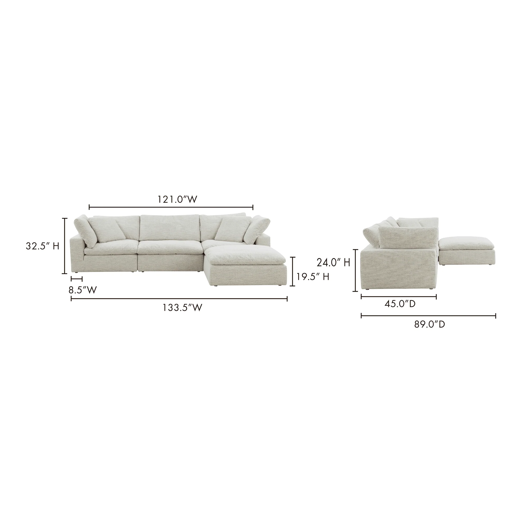 Clay Lounge Modular Performance Fabric Coastside Sand - Remutear