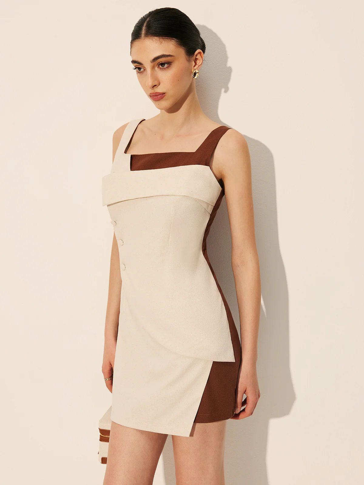 Linen & Cotton Sleeveless Square Neck Short Dress - Remutear