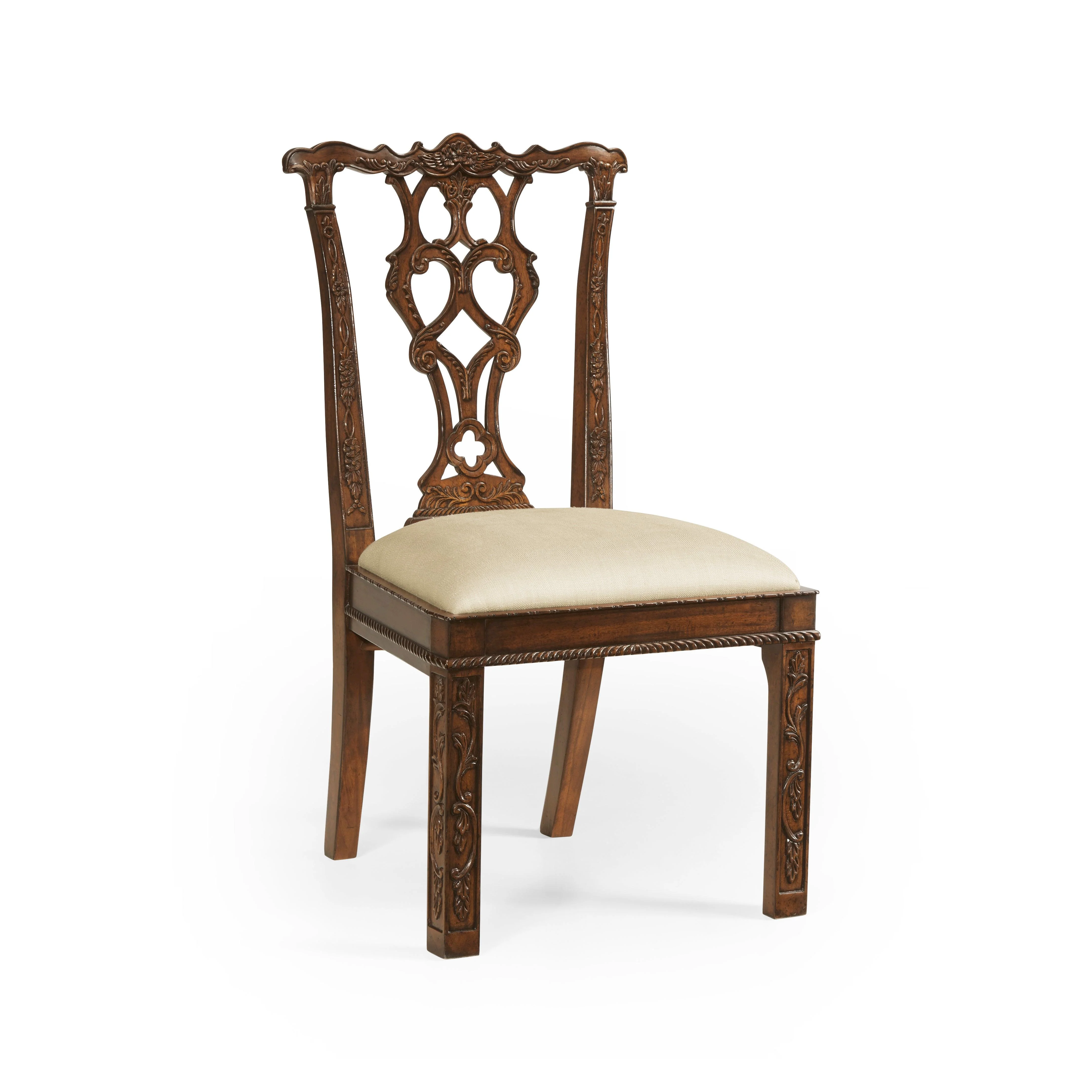 Country Farmhouse Chippendale Rococo Quatrefoil Side Chair - Set of 2 - Remutear