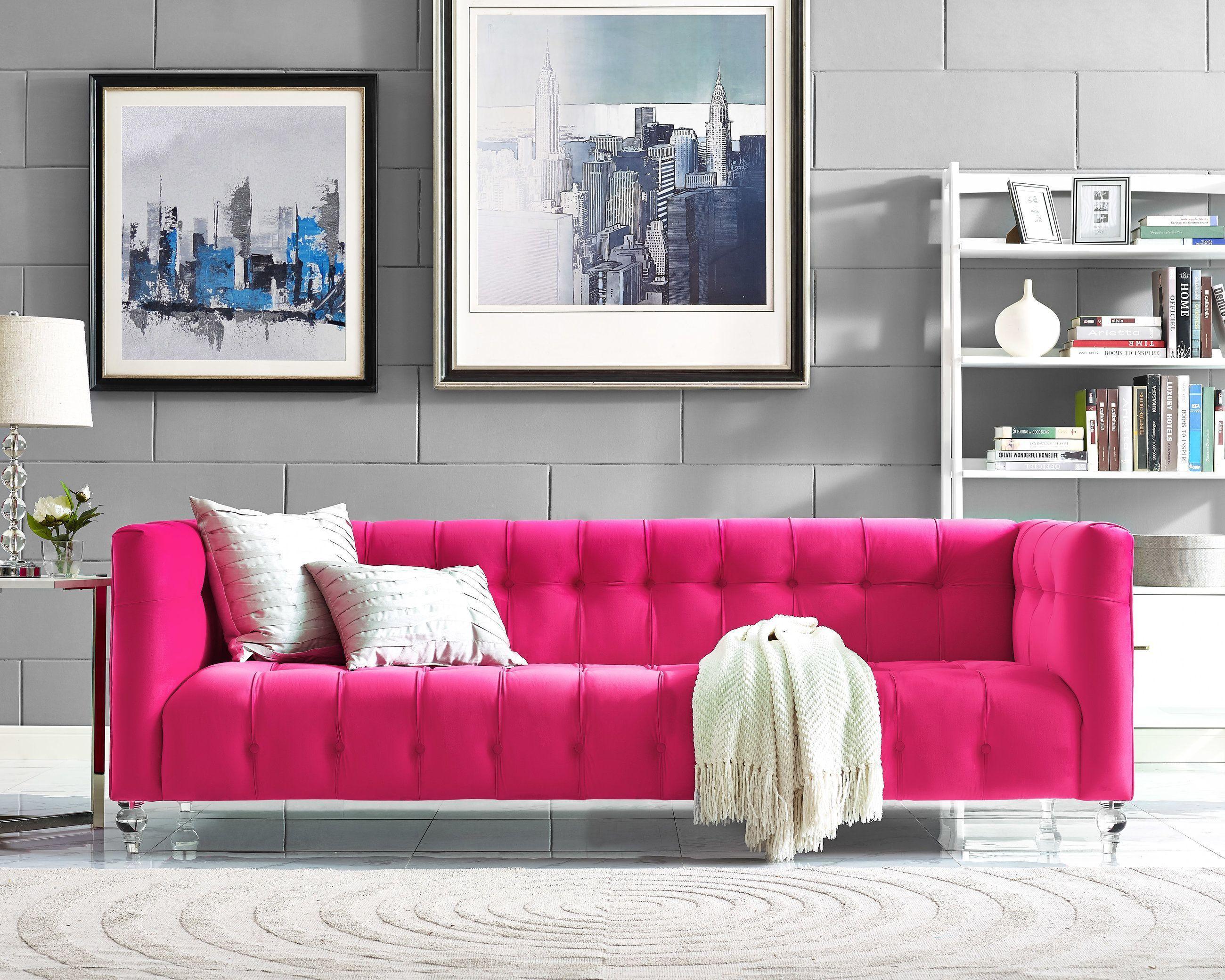 Bea Hot Pink Velvet Sofa - Remutear