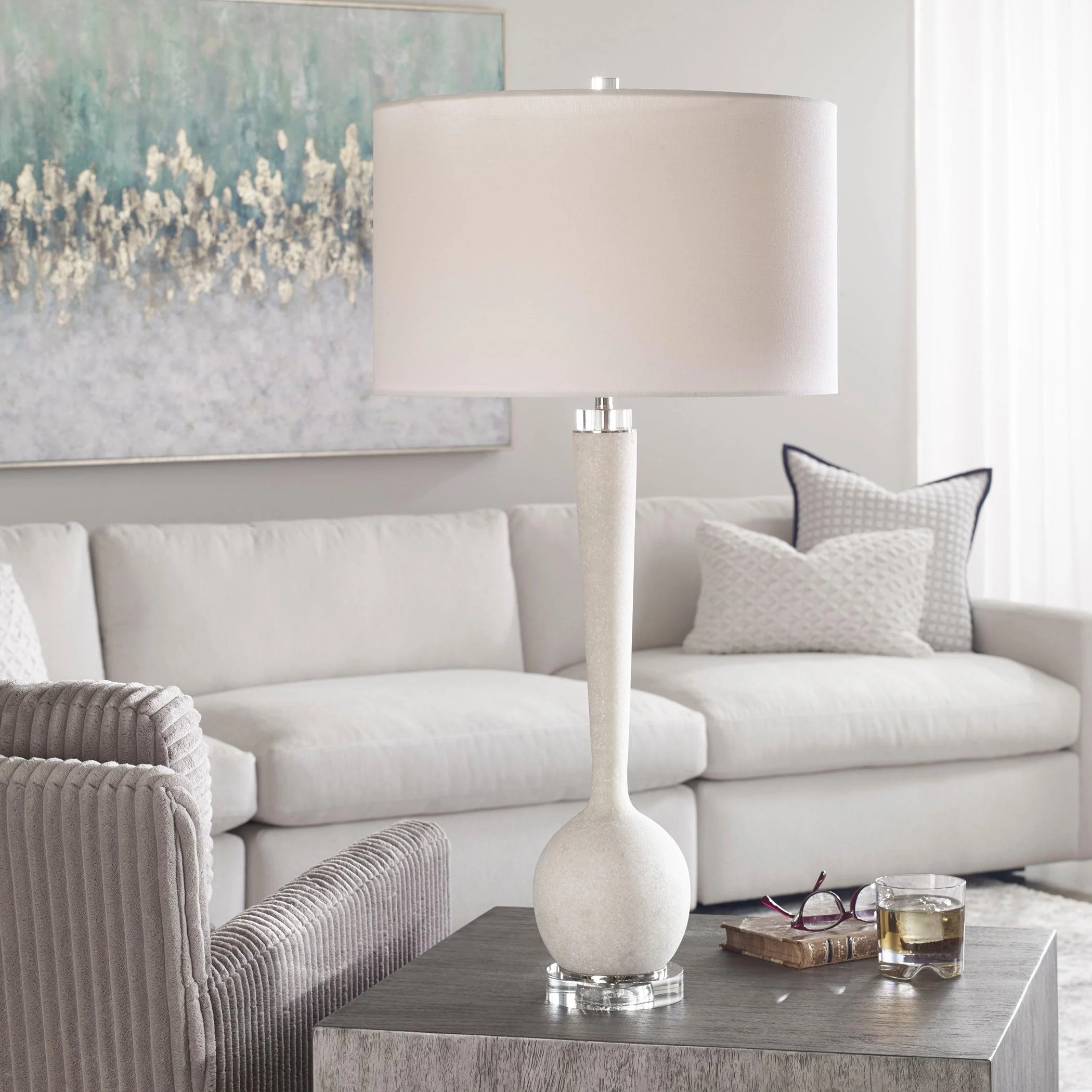 KENTLY WHITE MARBLE TABLE LAMP - Remutear