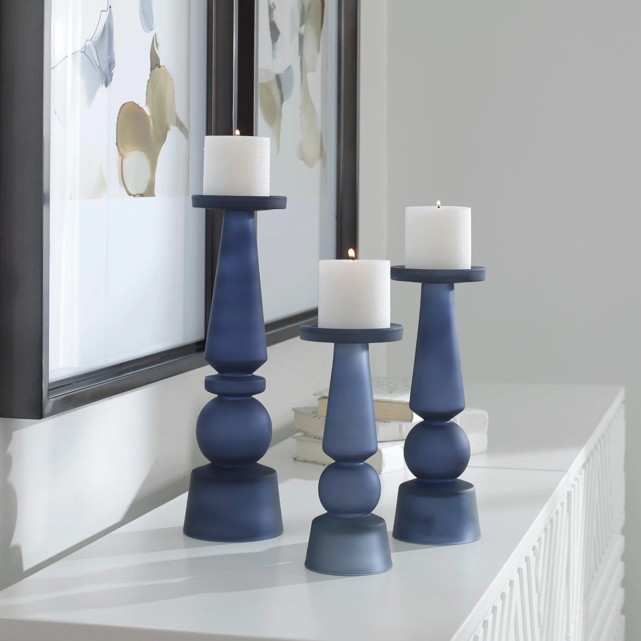 CASSIOPEIA BLUE GLASS CANDLEHOLDERS, SET OF 3 - Remutear