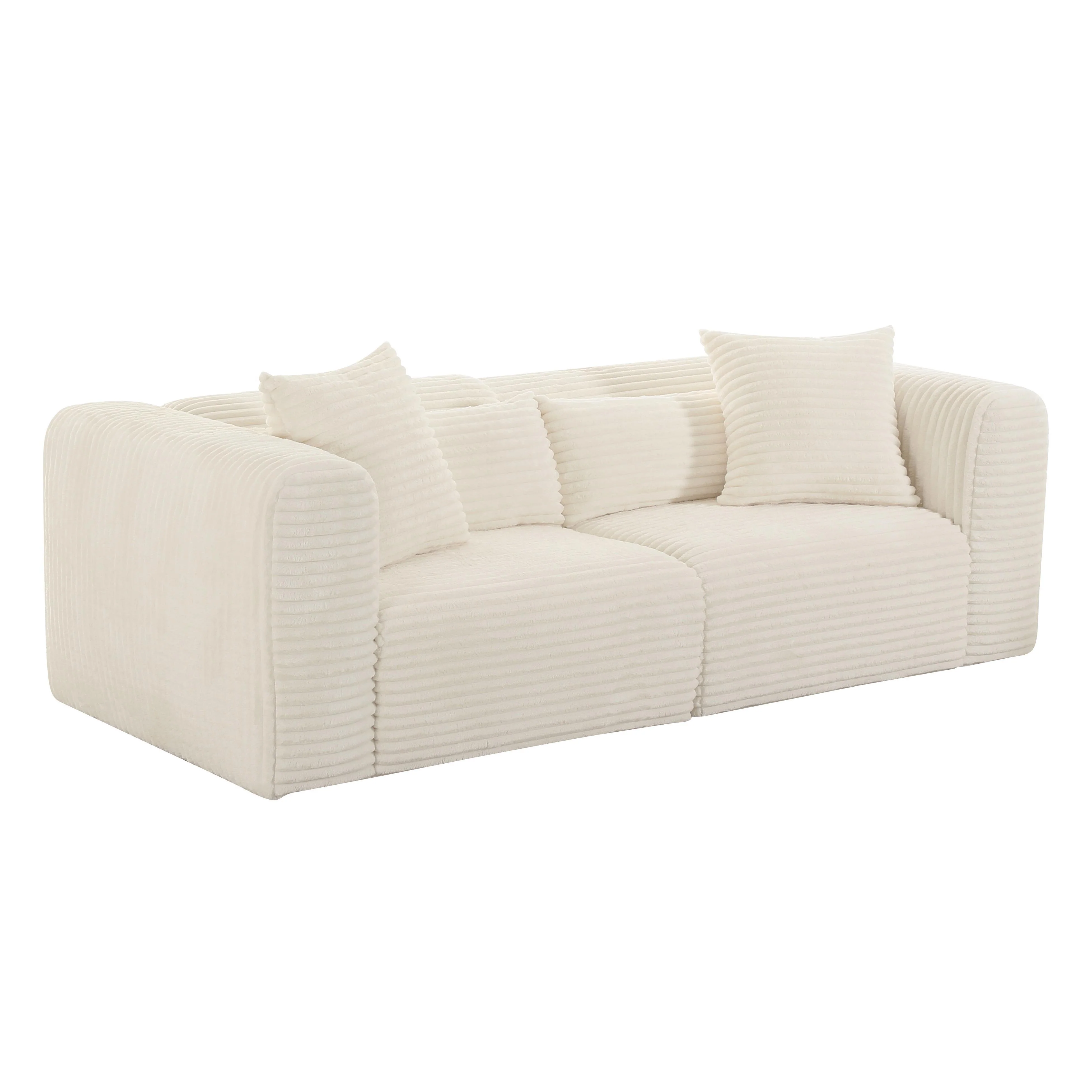 Tarra Fluffy Oversized Cream Corduroy Modular Loveseat - Remutear