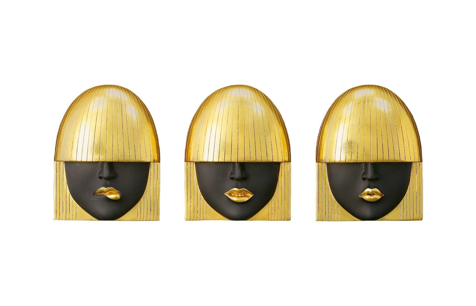 Fashion Faces Wall Art, Small, Black and Gold Leaf, Set of 3 - Remutear