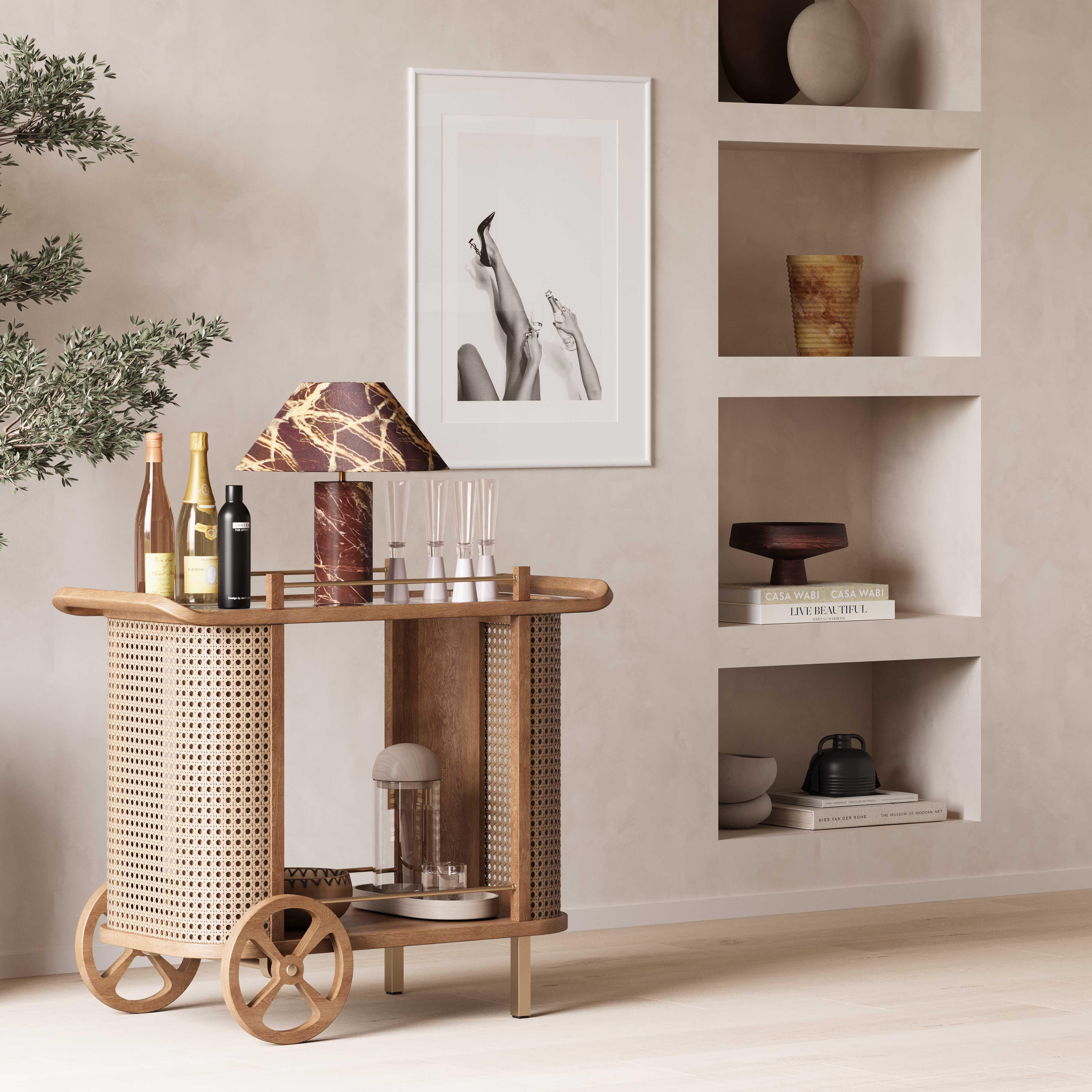 Yuma Natural Rattan Bar Cart - Remutear