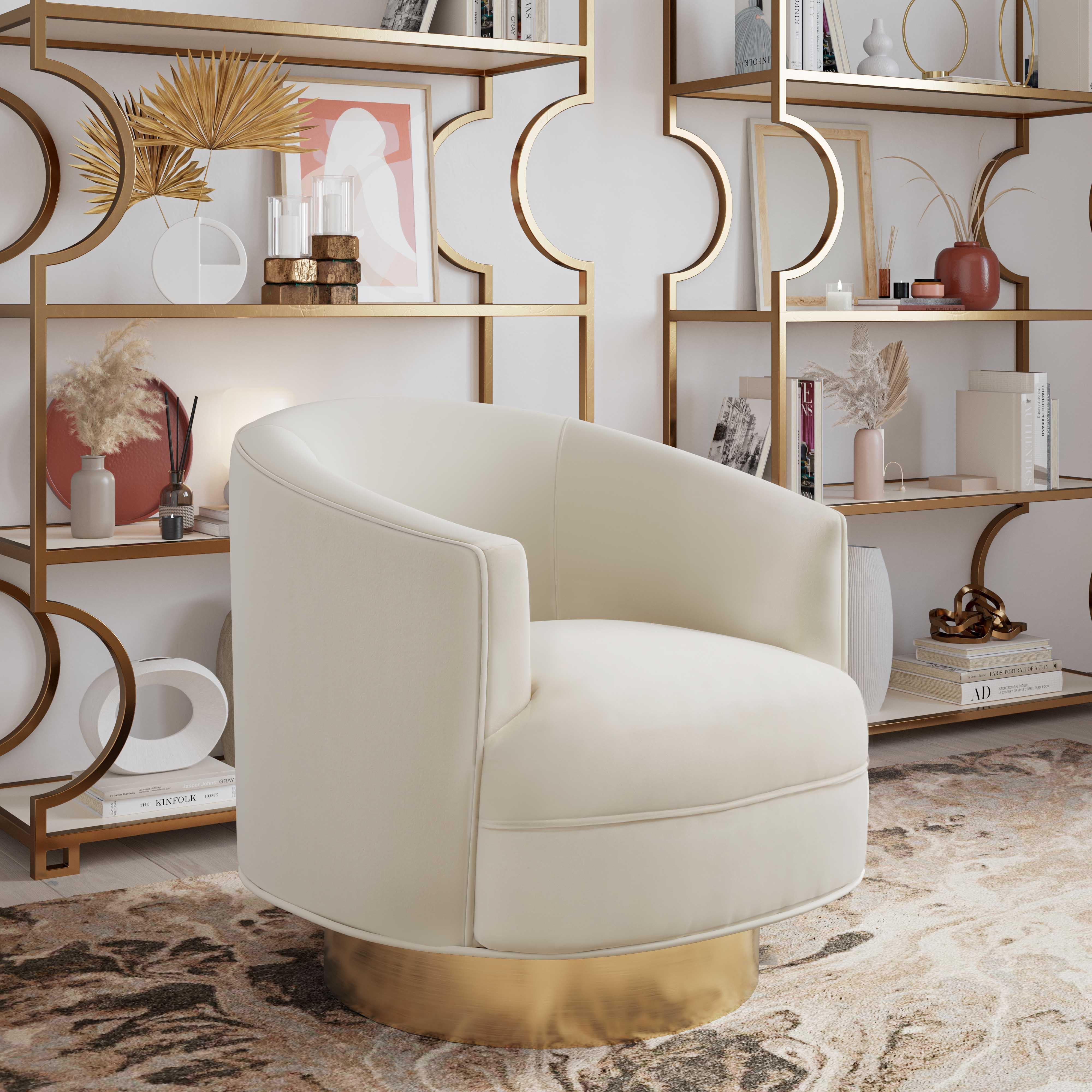 Stella Cream Velvet Swivel Chair - Remutear