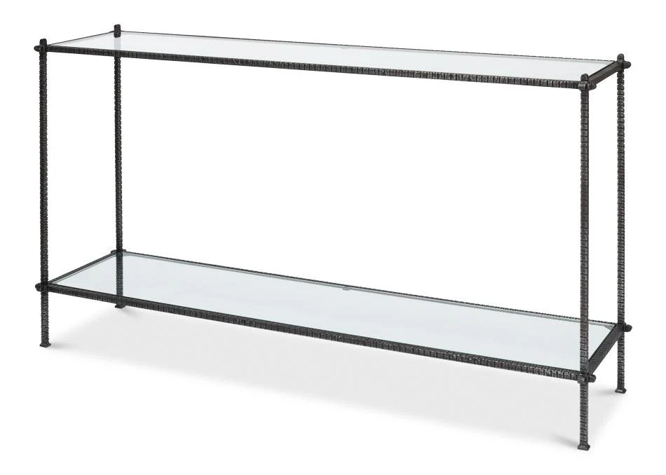 Hand Chased Iron Console Tble - Glass Top - Remutear
