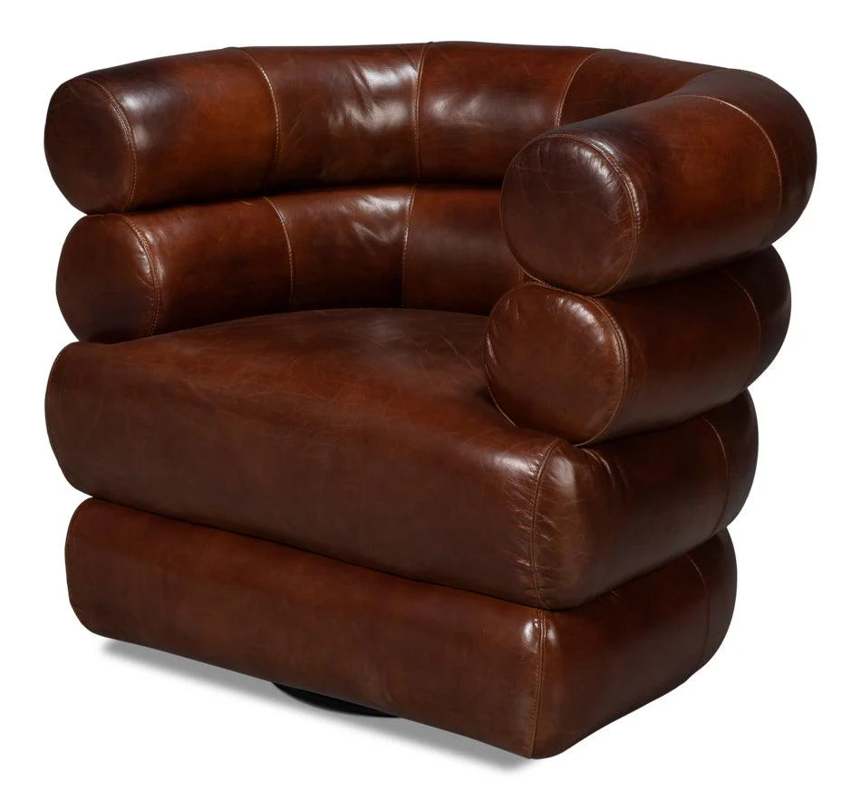 Rondo Leather Swivel Chair Brown - Remutear