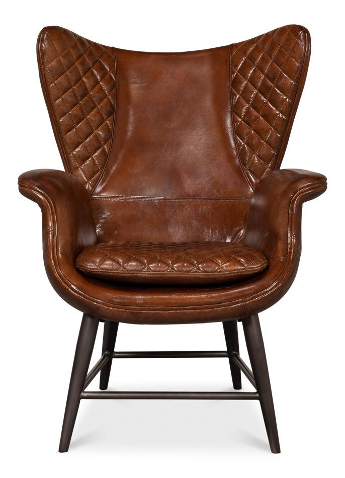 Quilted Vintage Havana Lthr Wing Chair - Remutear