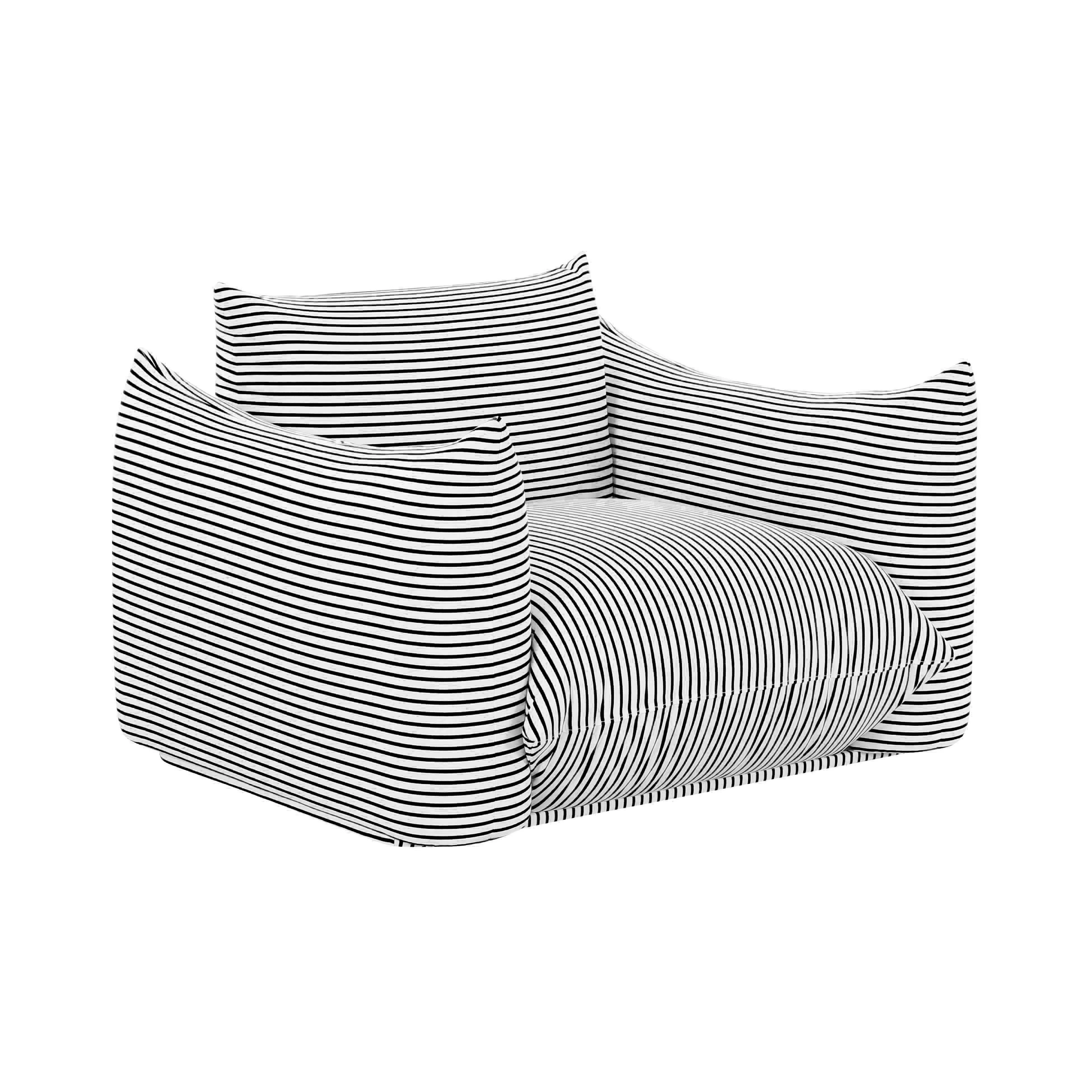 Saint Tropez Pearl and Black Striped Stuffed Outdoor Armchair - Remutear