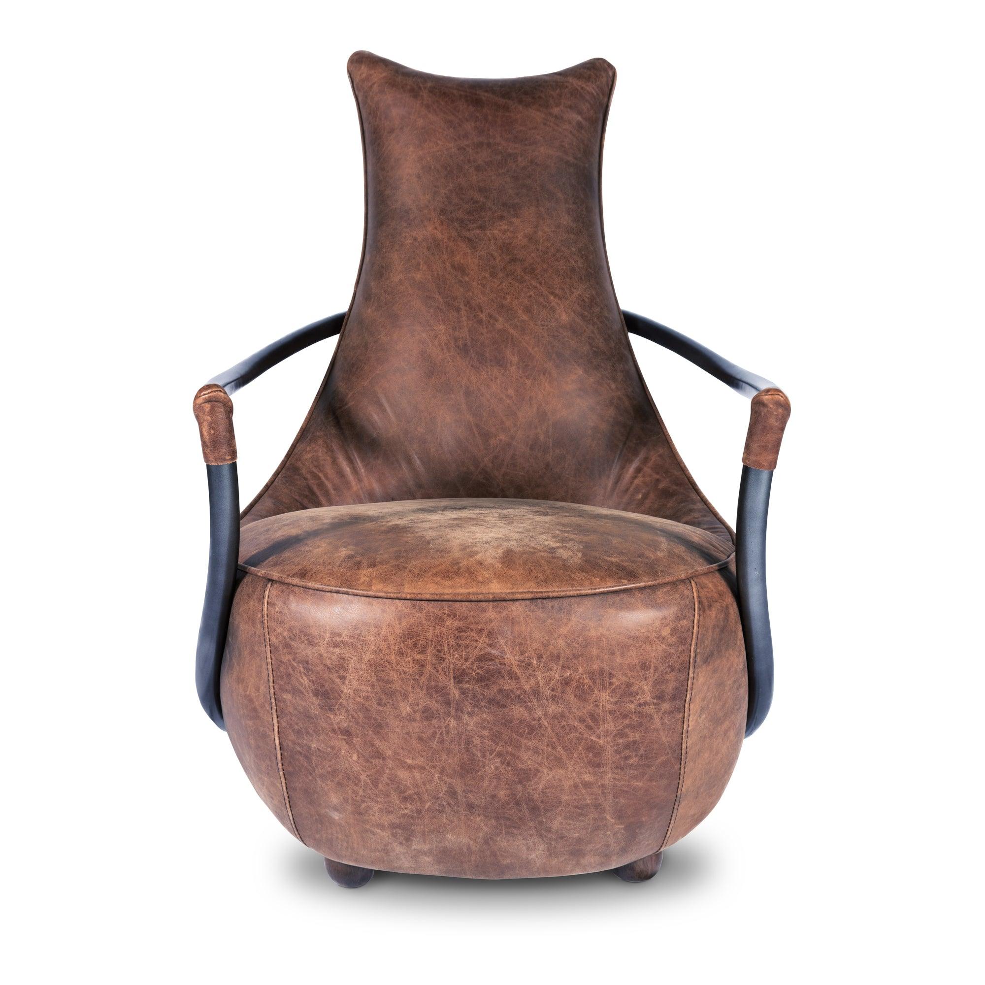 Carlisle Club Chair Grazed Brown Leather - Remutear