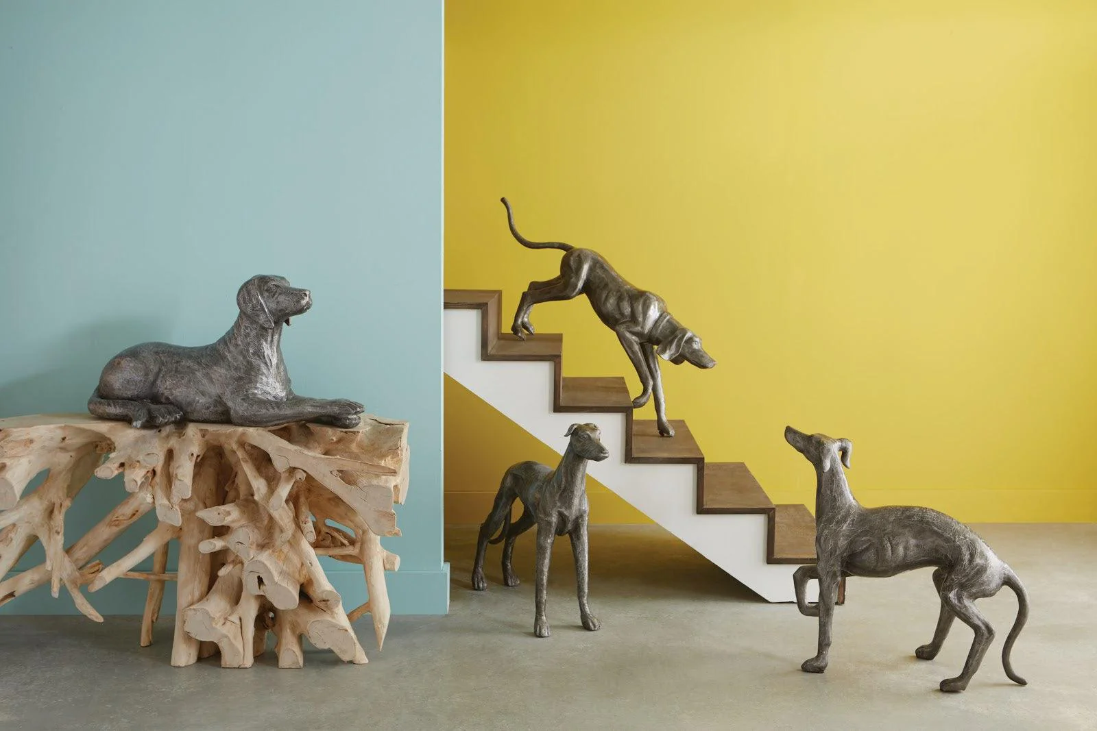 Prancing Dog Sculpture, Black/Silver, Aluminum - Remutear