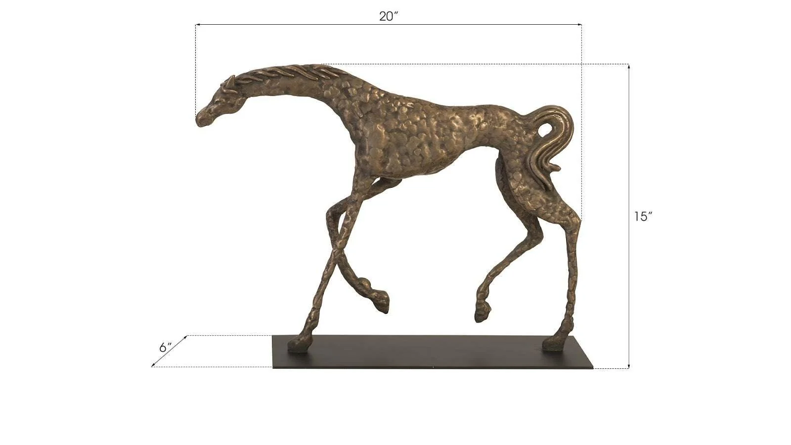 Prancing Horse Sculpture on Black Metal Base, Resin, Bronze Finish - Remutear