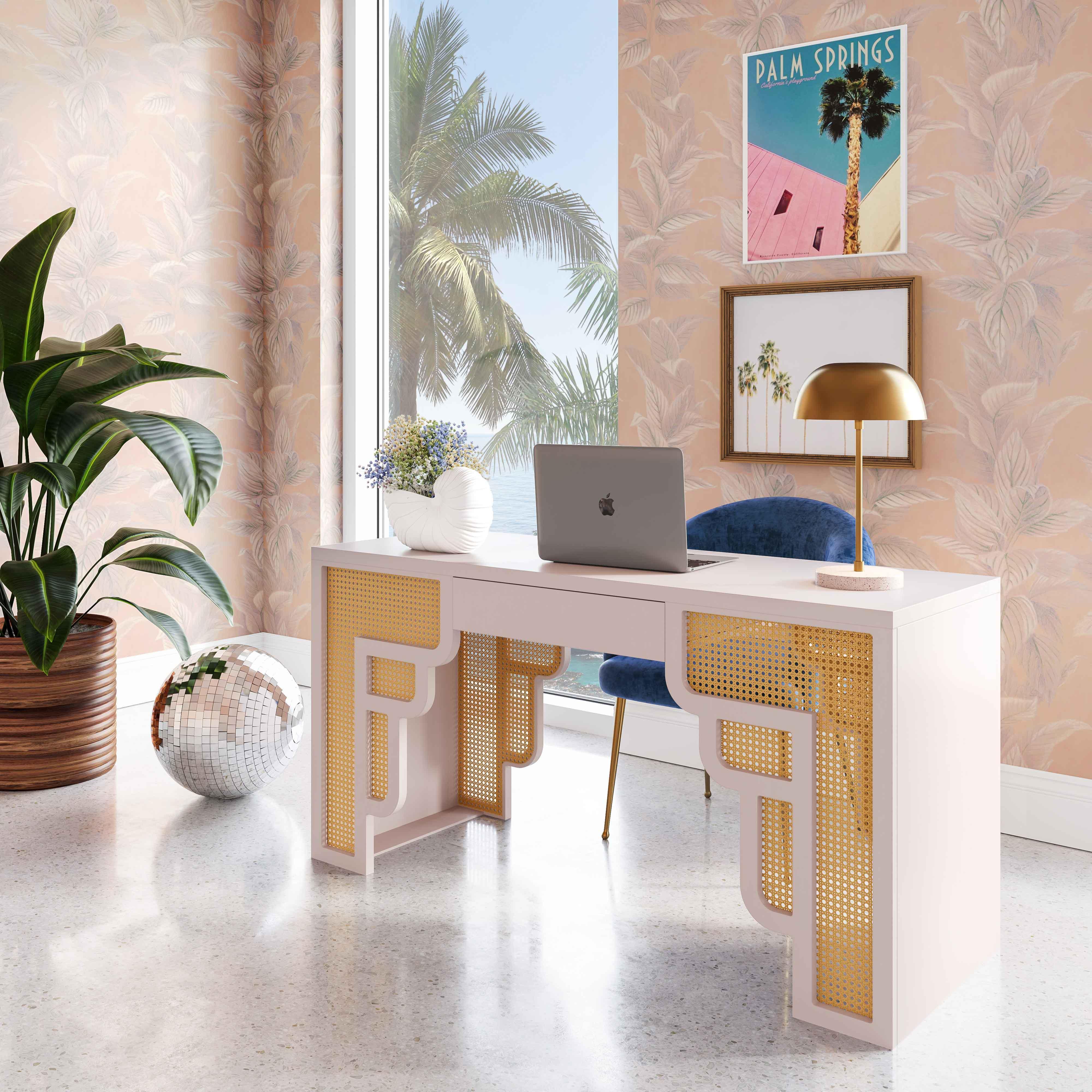Suzie Cream & Rattan Executive Desk - Remutear