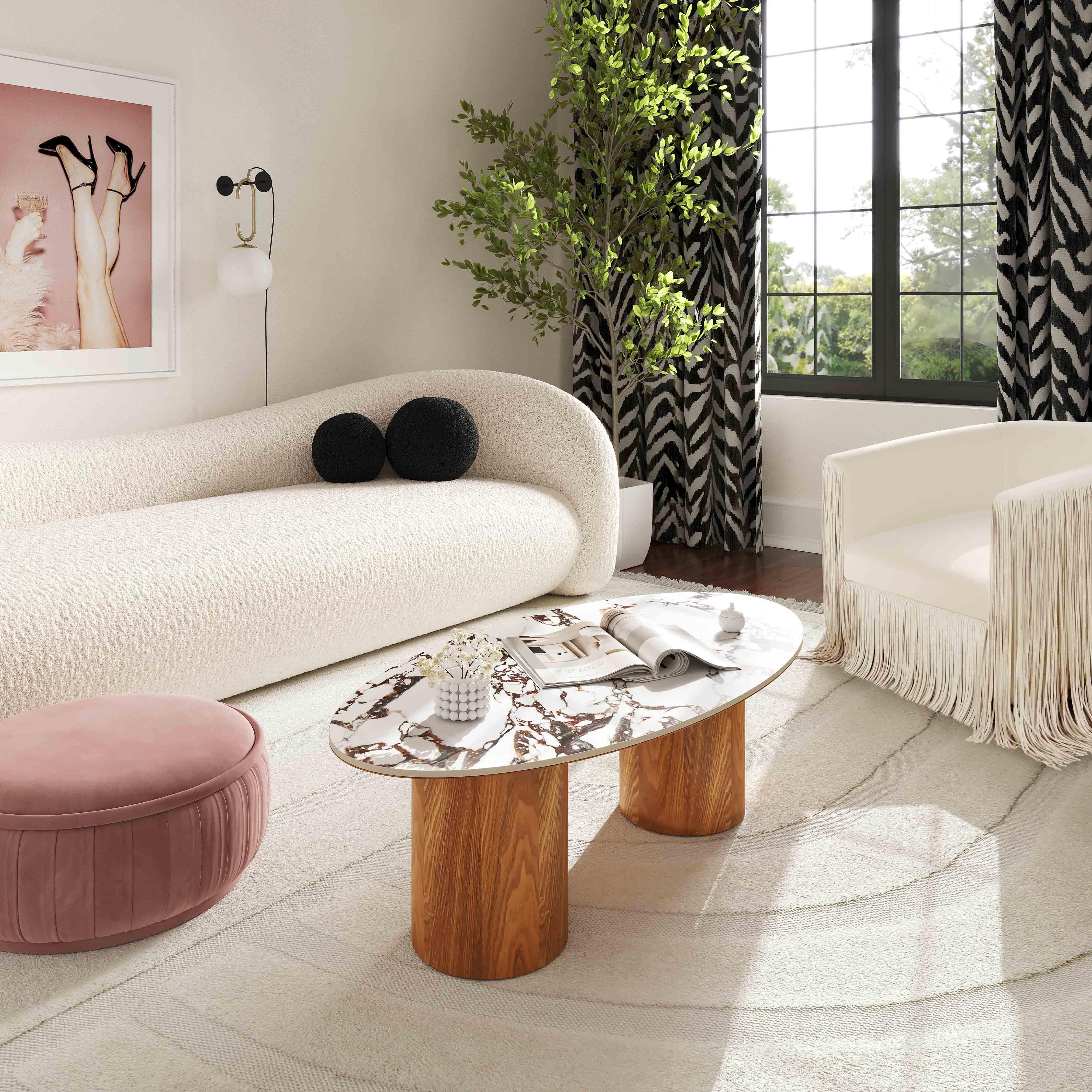 Tamara Marble Ceramic Oval Coffee Table - Remutear