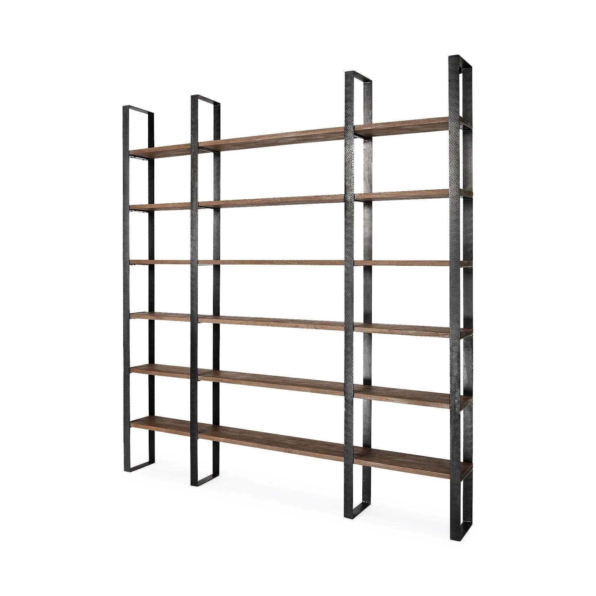 Taunton II 80L x 10.5W x 90H Dark Brown Wood And Black Iron Six Shelving Unit - Remutear