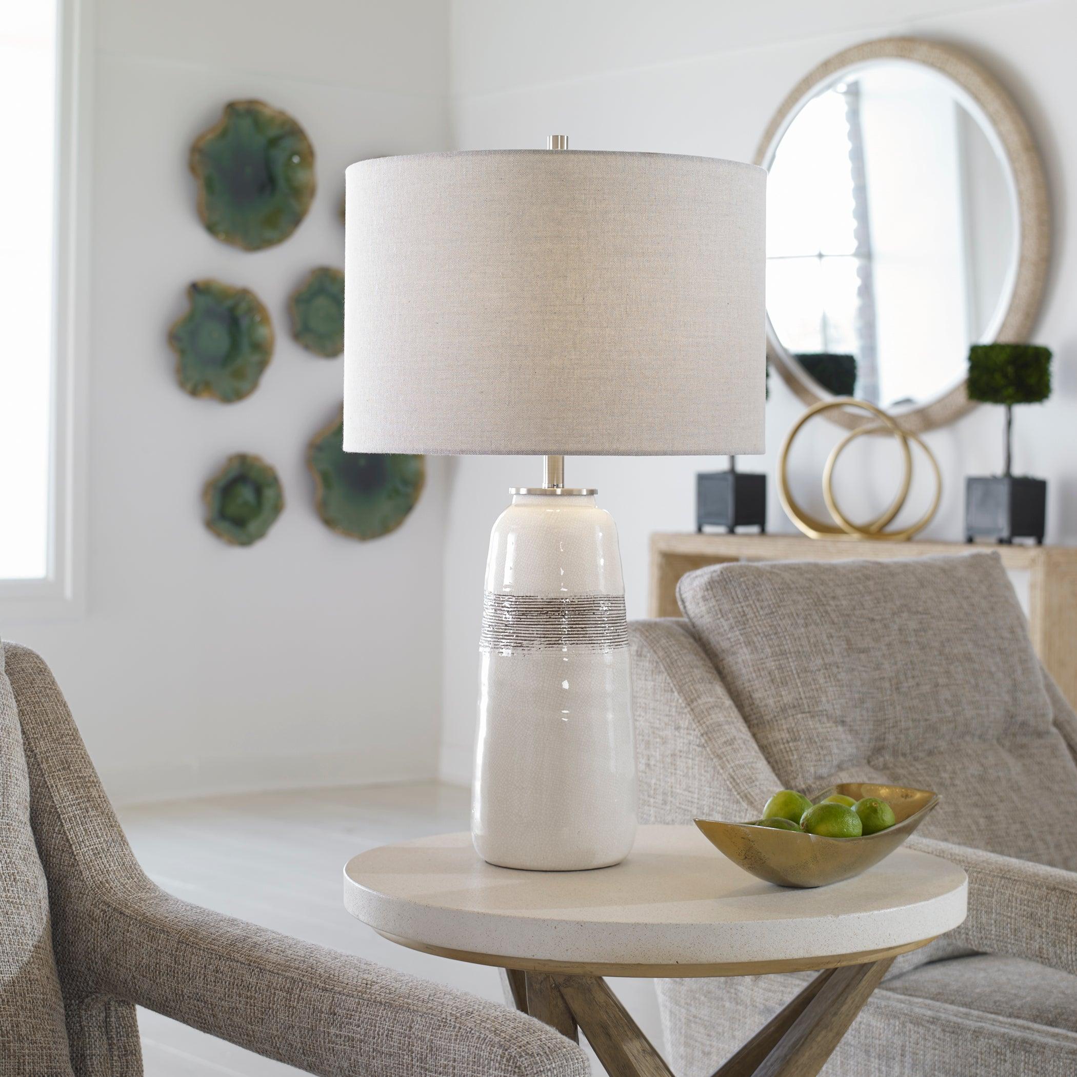 COMANCHE WHITE CRACKLE TABLE LAMP - Remutear
