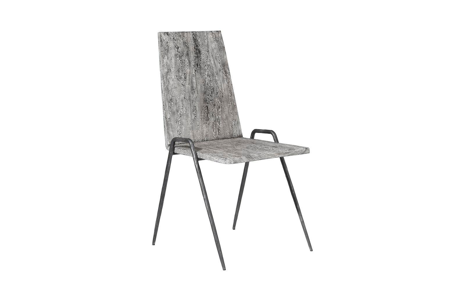 Forged Leg Dining Chair, Chamcha Wood, Gray Stone Finish, Metal - Remutear