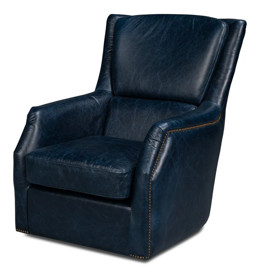 Baker Leather Swivel Chair - Chateau Blue - Remutear