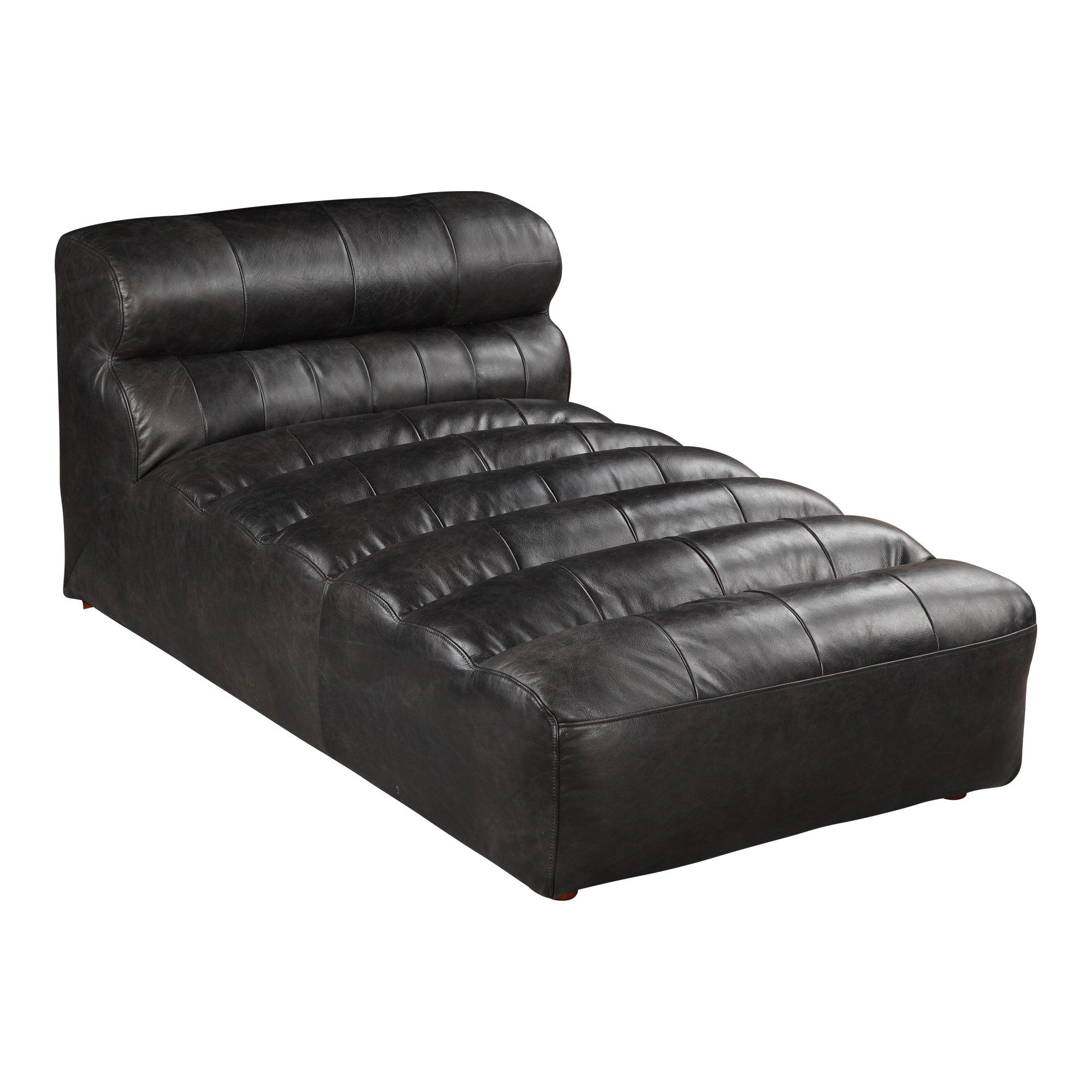 Ramsay Leather Chaise Antique Black - Remutear