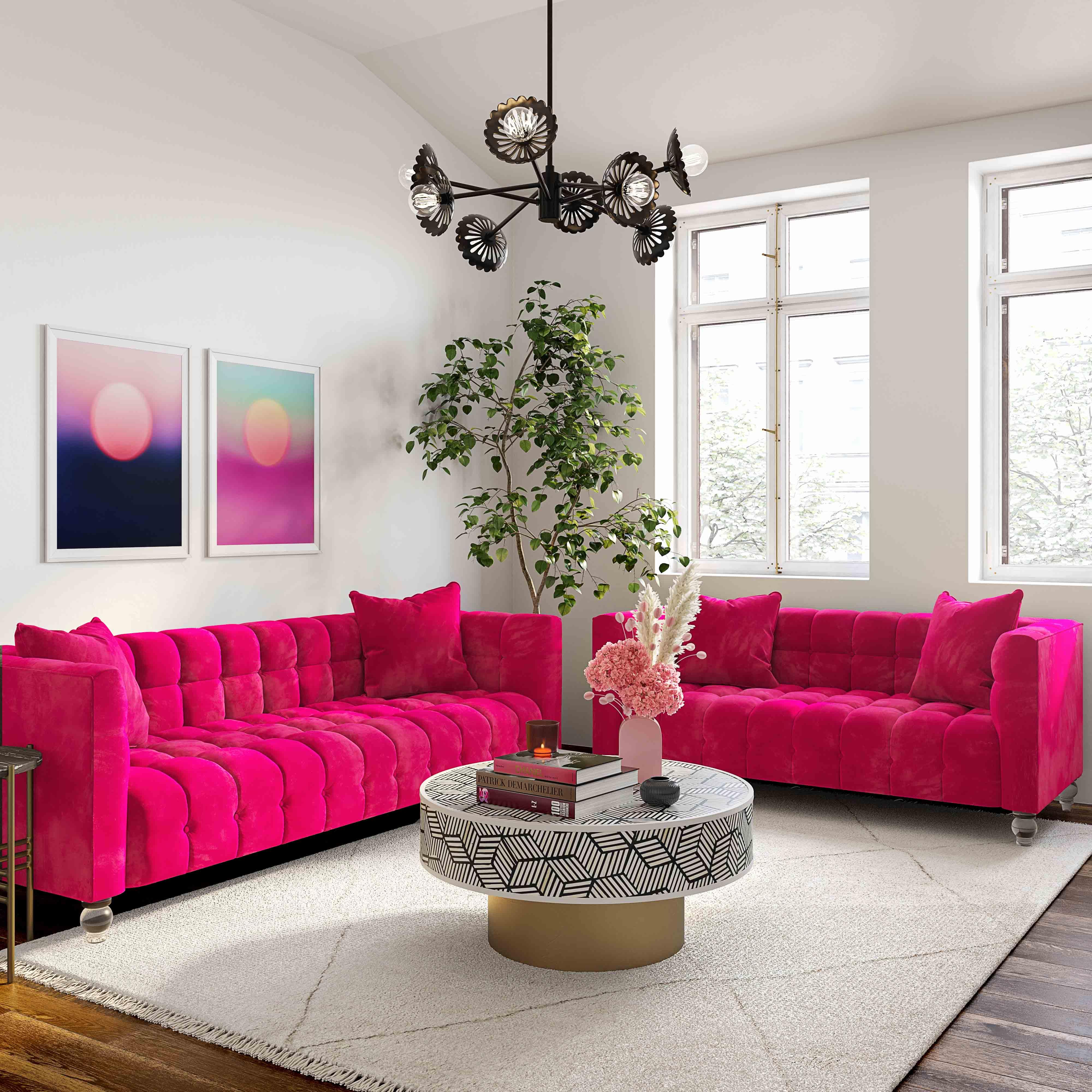 Bea Hot Pink Velvet Loveseat - Remutear
