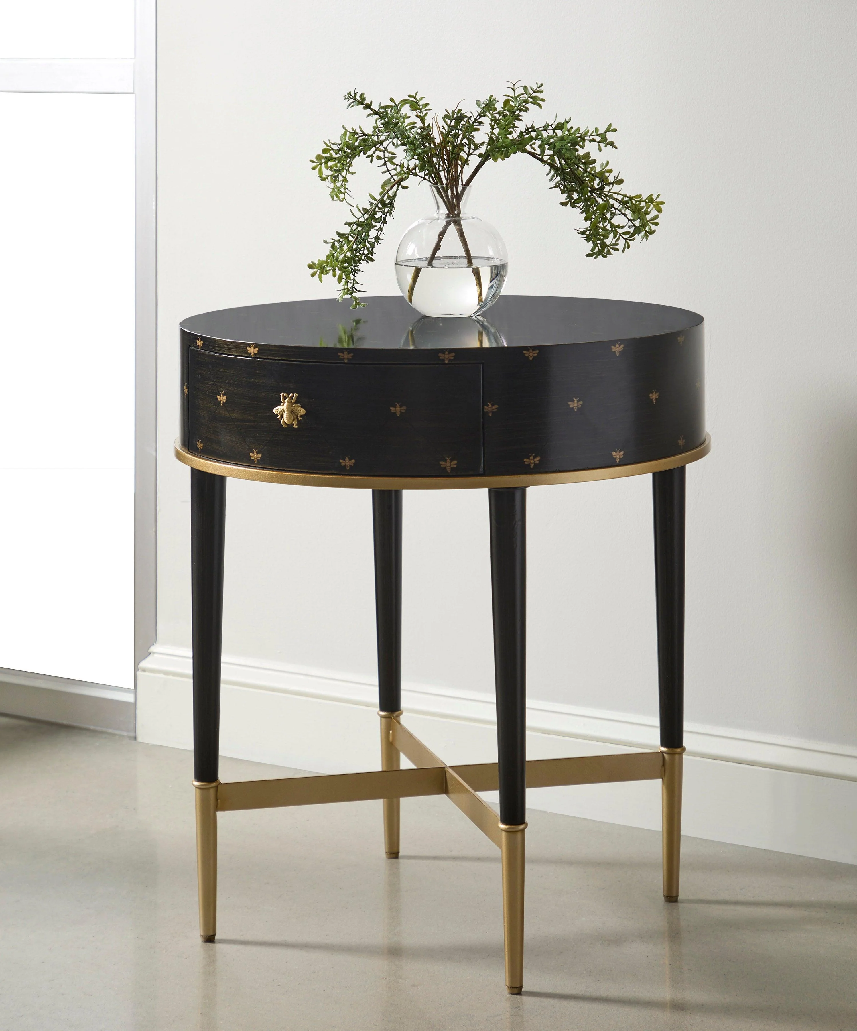 Soft Black Round Accent Table with Storage - Remutear